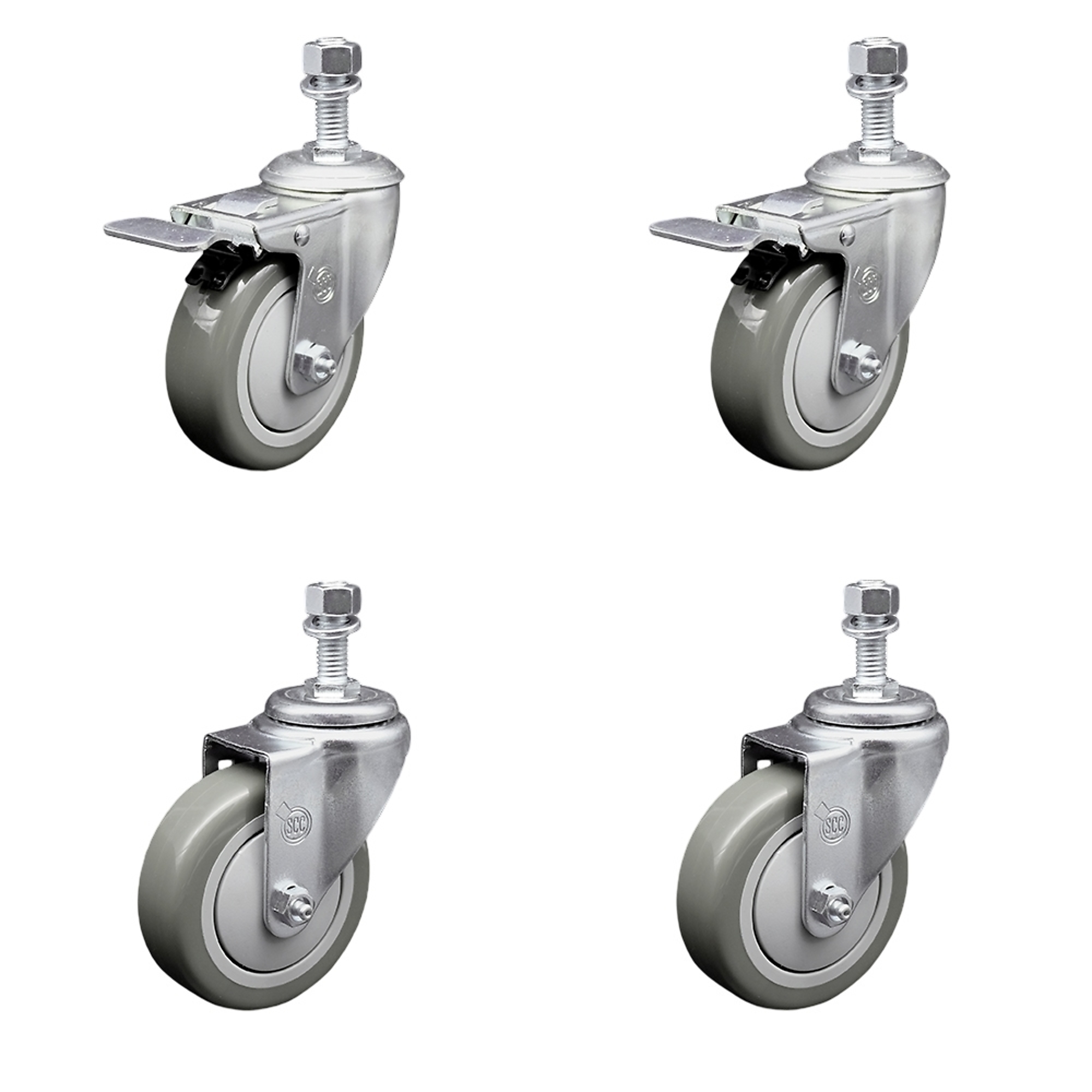 Service Caster, 4Inch x 1 1/4Inch Stem Casters, Wheel Diameter 4 in, Caster Type Swivel, Package (qty.) 4, Model SCC-TSTTL20S414-PPUB-121315-2-S-2