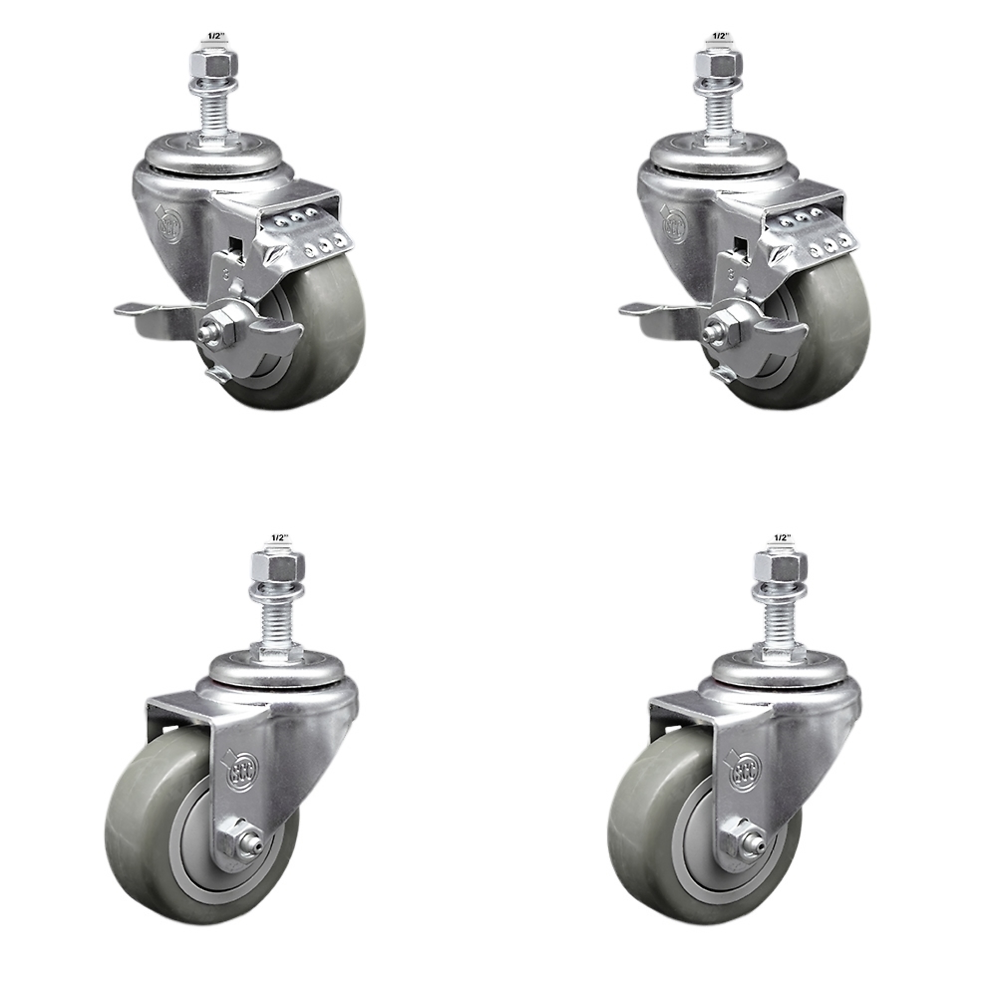 Service Caster, 3Inch x 1 1/4Inch Stem Casters, Wheel Diameter 3 in, Caster Type Swivel, Package (qty.) 4, Model SCC-SSTS20S314-PPUB-TLB-121315-2-S-2