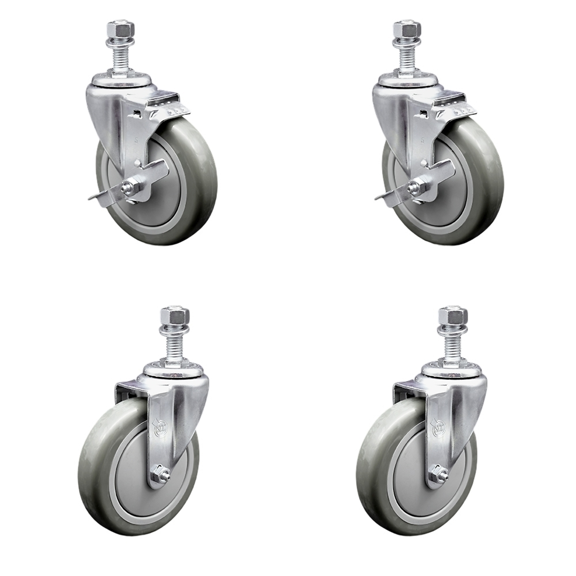 Service Caster, 5Inch x 1 1/4Inch Stem Casters, Wheel Diameter 5 in, Caster Type Swivel, Package (qty.) 4, Model SCC-TS20S514-PPUB-TLB-121315-2-S-2