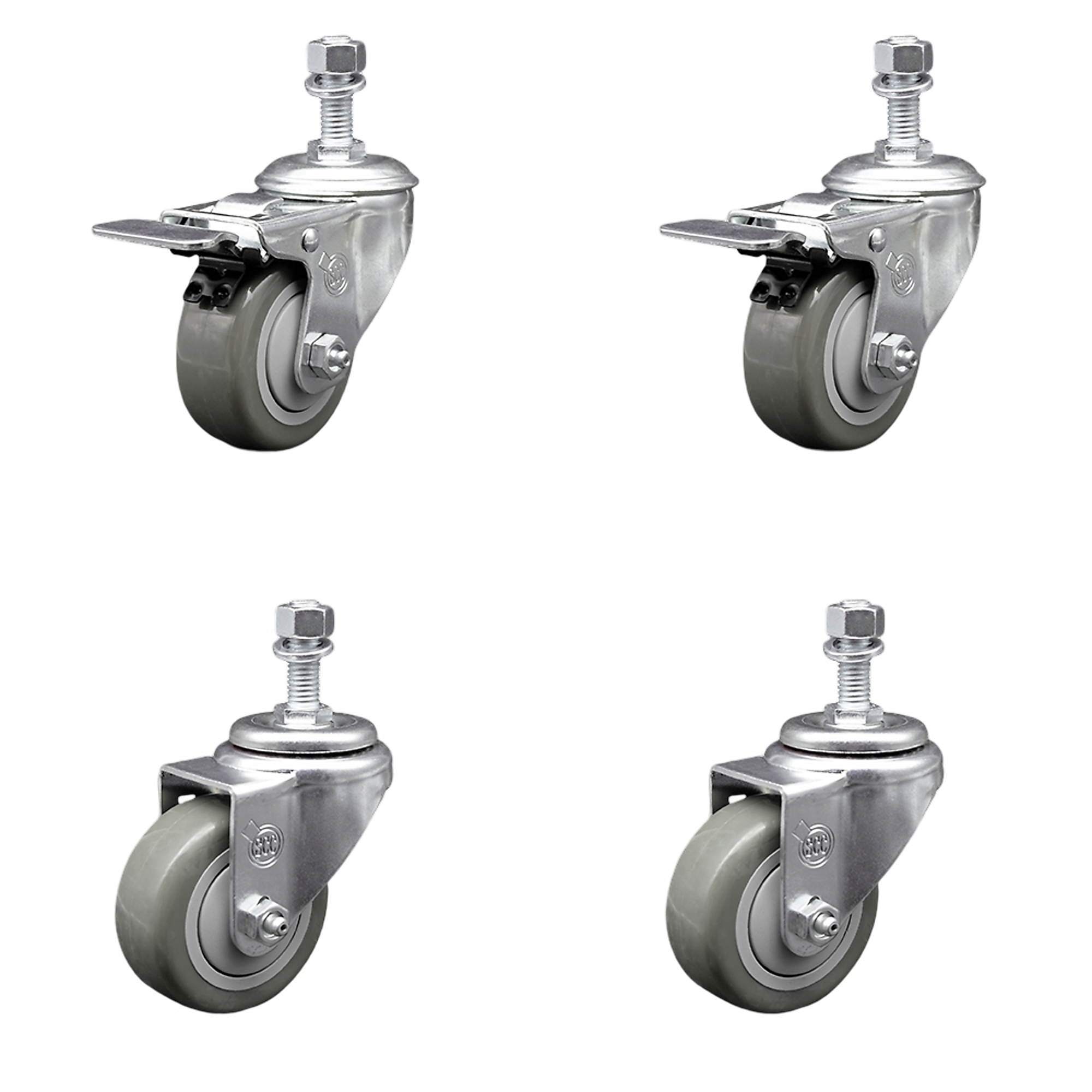 Service Caster, 3Inch x 1 1/4Inch Stem Casters, Wheel Diameter 3 in, Caster Type Swivel, Package (qty.) 4, Model SCC-TSTTL20S314-PPUB-121315-2-S-2