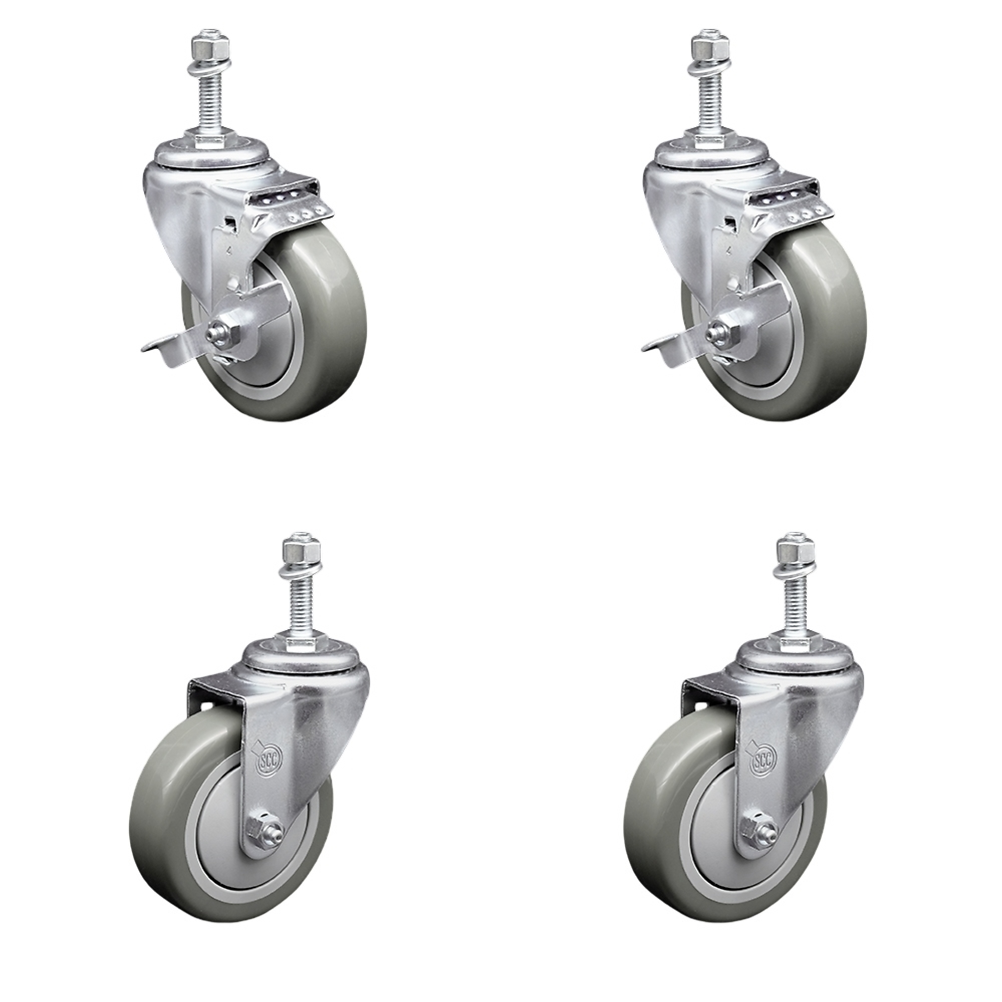 Service Caster, 4Inch x 1 1/4Inch Stem Casters, Wheel Diameter 4 in, Caster Type Swivel, Package (qty.) 4, Model SCC-TS20S414-PPUB-TLB-381615-2-S-2