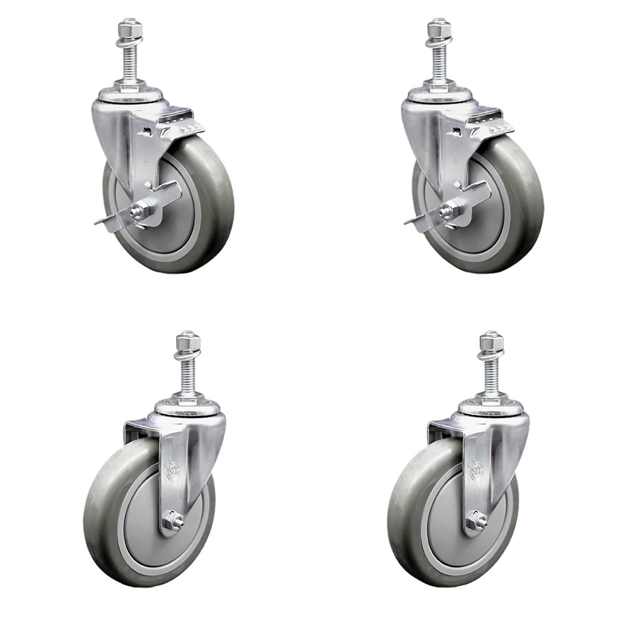 Service Caster, 5Inch x 1 1/4Inch Stem Casters, Wheel Diameter 5 in, Caster Type Swivel, Package (qty.) 4, Model SCC-TS20S514-PPUB-TLB-381615-2-S-2