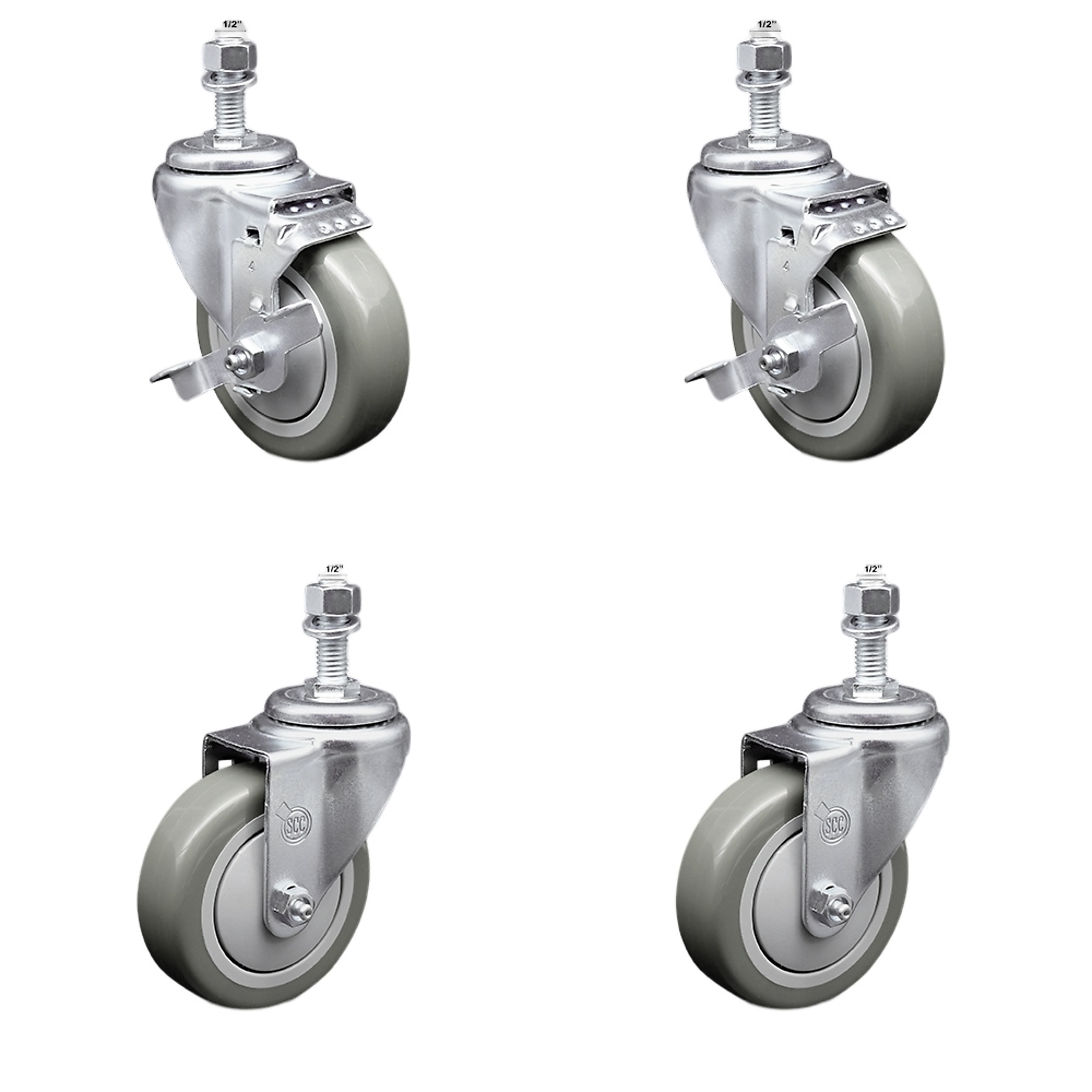 Service Caster, 4Inch x 1 1/4Inch Stem Casters, Wheel Diameter 4 in, Caster Type Swivel, Package (qty.) 4, Model SCC-SSTS20S414-PPUB-TLB-121315-2-S-2