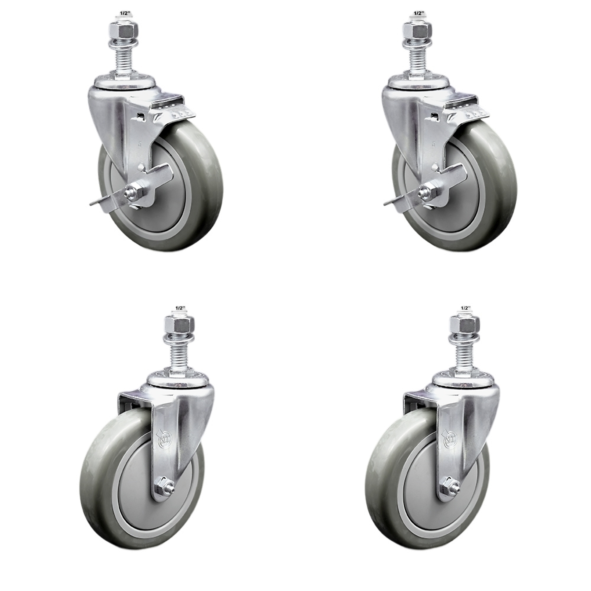 Service Caster, 5Inch x 1 1/4Inch Stem Casters, Wheel Diameter 5 in, Caster Type Swivel, Package (qty.) 4, Model SCC-SSTS20S514-PPUB-TLB-121315-2-S-2