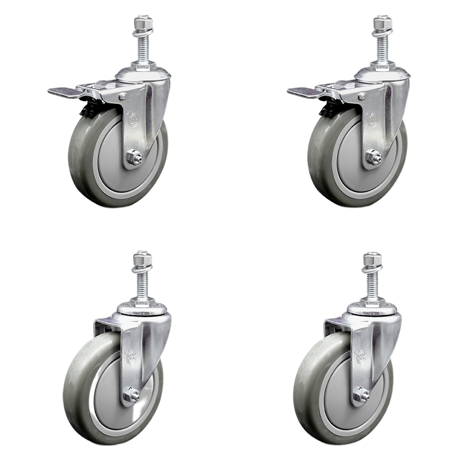 Service Caster, 5Inch x 1 1/4Inch Stem Casters, Wheel Diameter 5 in, Caster Type Swivel, Package (qty.) 4, Model SCC-SSTSTTL20S514-PPUB-381615-2-S-2