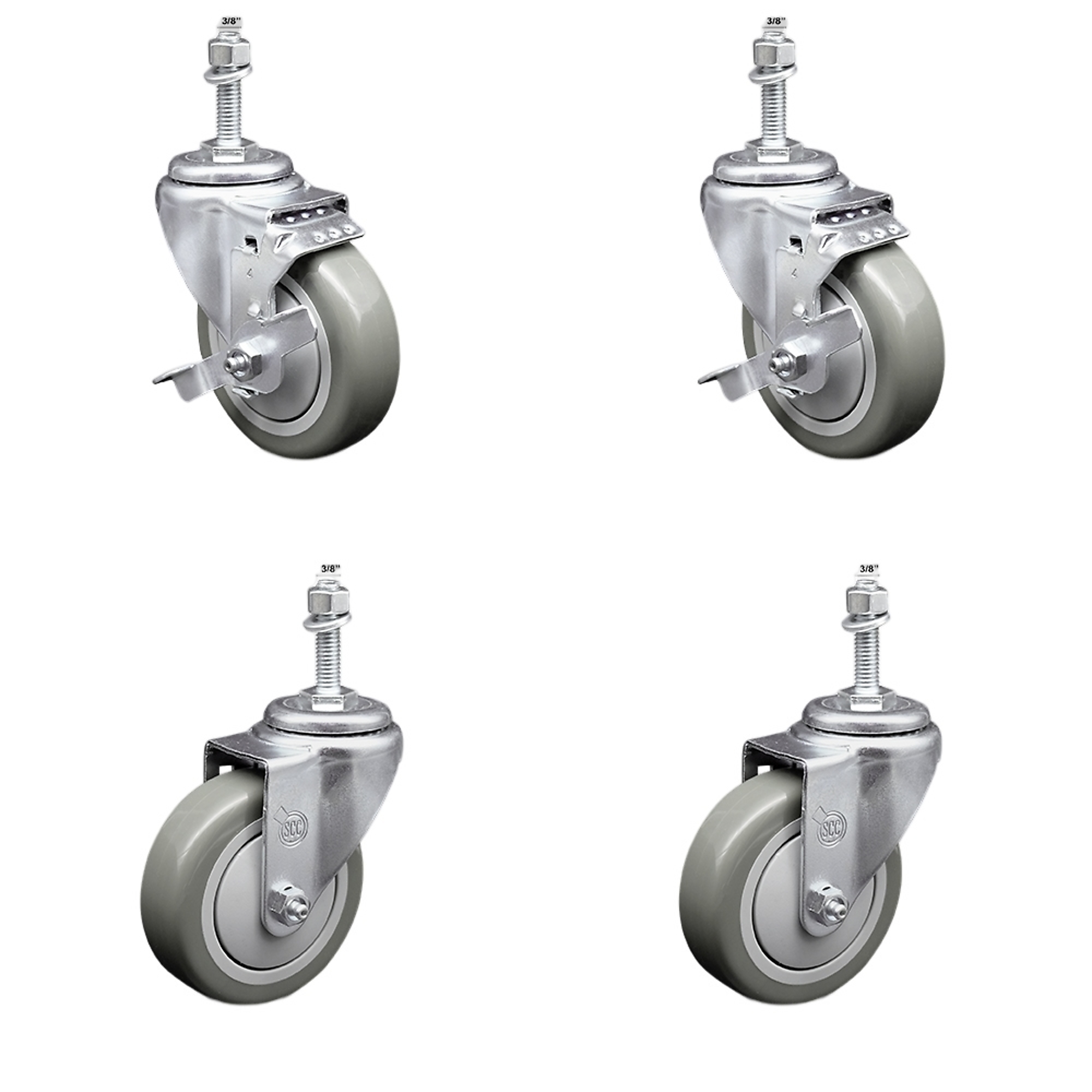 Service Caster, 4Inch x 1 1/4Inch Stem Casters, Wheel Diameter 4 in, Caster Type Swivel, Package (qty.) 4, Model SCC-SSTS20S414-PPUB-TLB-381615-2-S-2