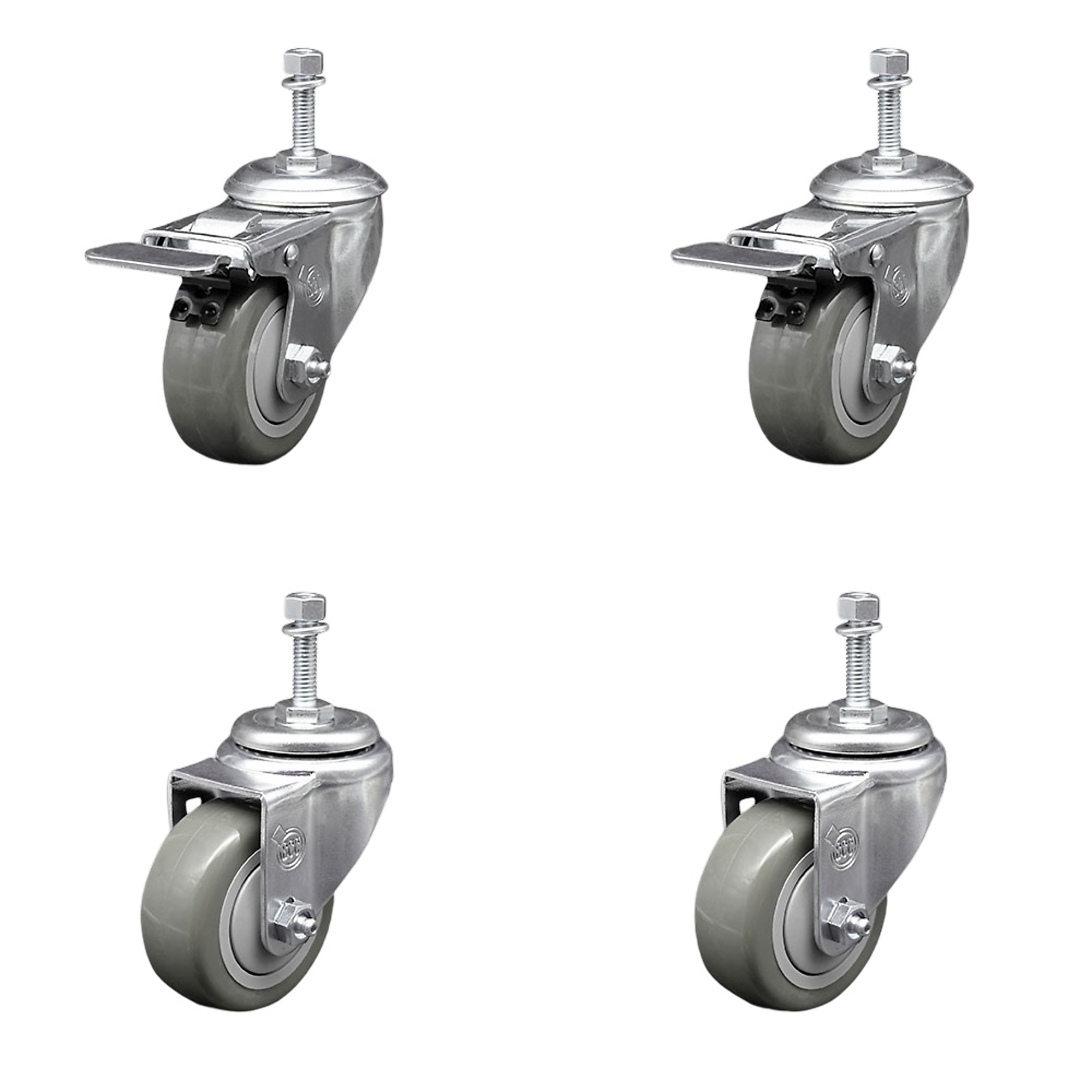 Service Caster, 3Inch x 1 1/4Inch Stem Casters, Wheel Diameter 3 in, Caster Type Swivel, Package (qty.) 4, Model SCC-TSTTL20S314-PPUB-381615-2-S-2