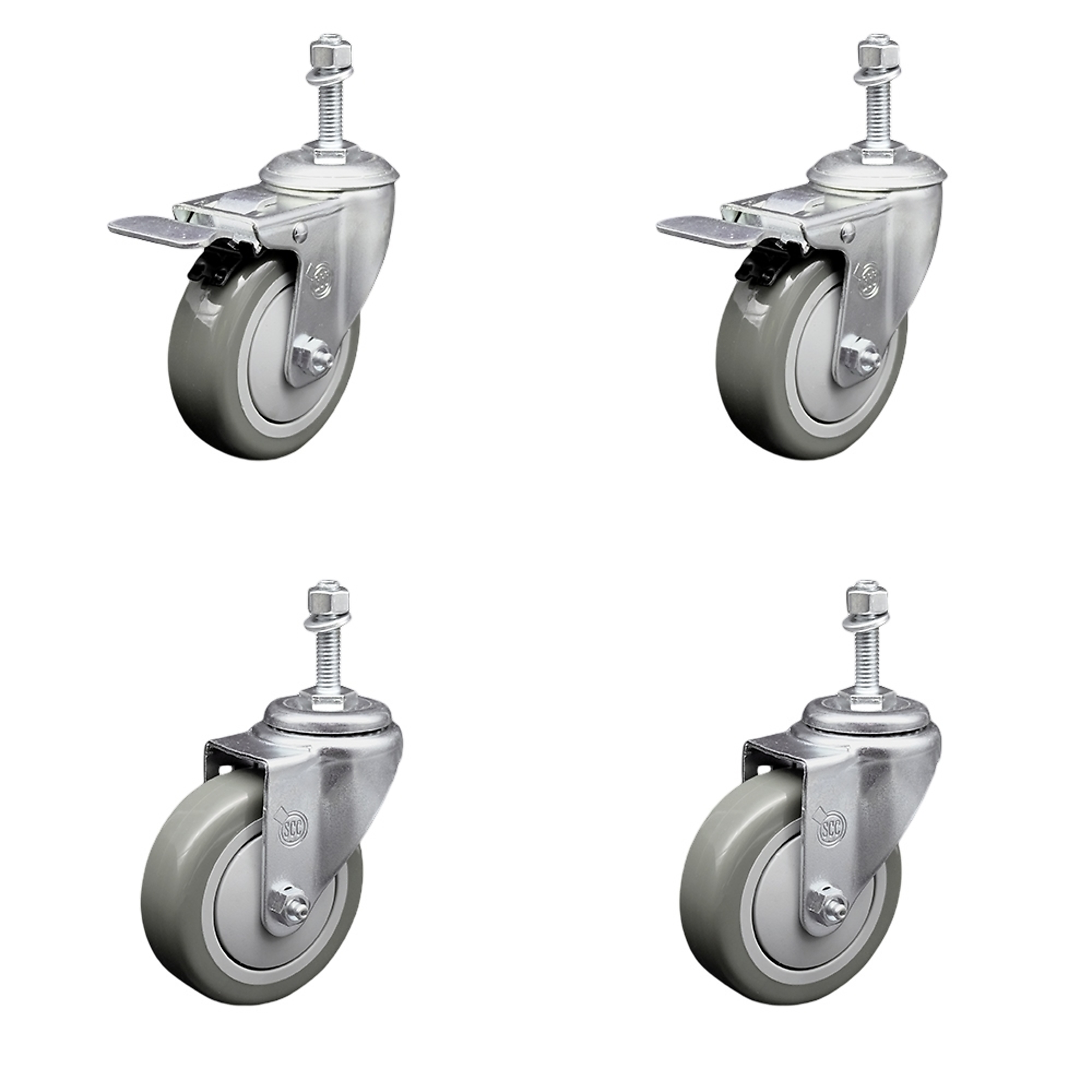 Service Caster, 4Inch x 1 1/4Inch Stem Casters, Wheel Diameter 4 in, Caster Type Swivel, Package (qty.) 4, Model SCC-TSTTL20S414-PPUB-381615-2-S-2