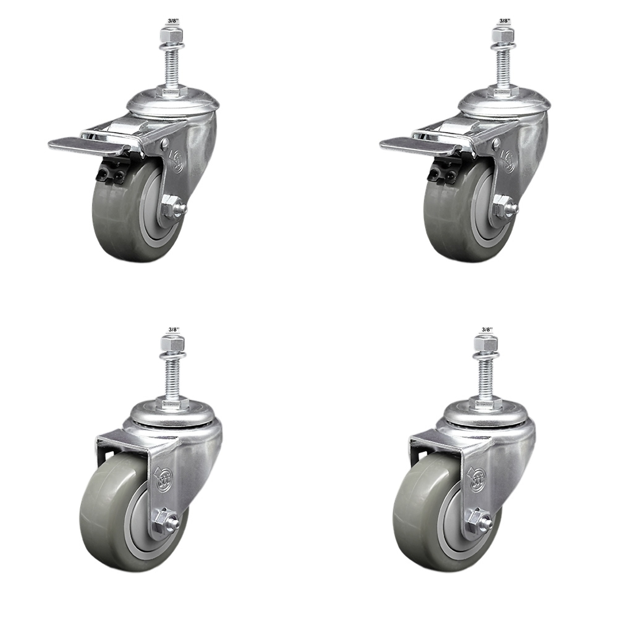 Service Caster, 3Inch x 1 1/4Inch Stem Casters, Wheel Diameter 3 in, Caster Type Swivel, Package (qty.) 4, Model SCC-SSTSTTL20S314-PPUB-381615-2-S-2