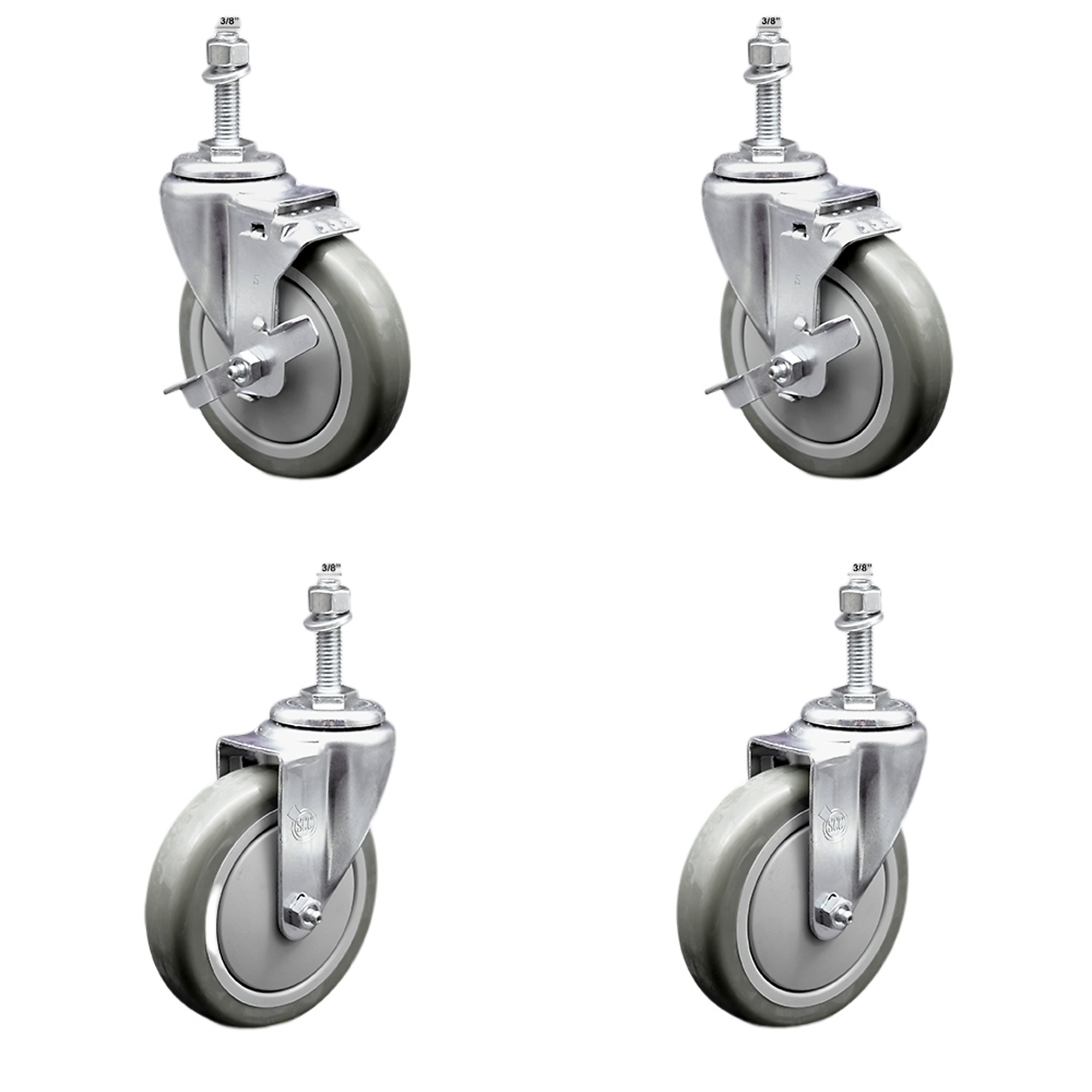 Service Caster, 5Inch x 1 1/4Inch Stem Casters, Wheel Diameter 5 in, Caster Type Swivel, Package (qty.) 4, Model SCC-SSTS20S514-PPUB-TLB-381615-2-S-2