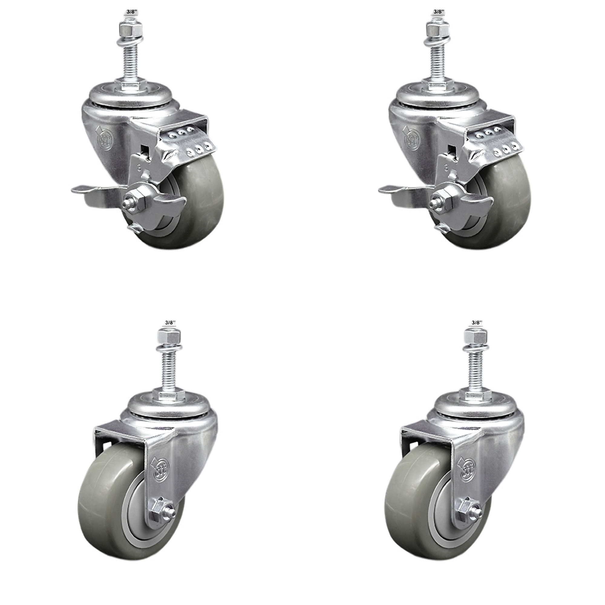 Service Caster, 3Inch x 1 1/4Inch Stem Casters, Wheel Diameter 3 in, Caster Type Swivel, Package (qty.) 4, Model SCC-SSTS20S314-PPUB-TLB-381615-2-S-2