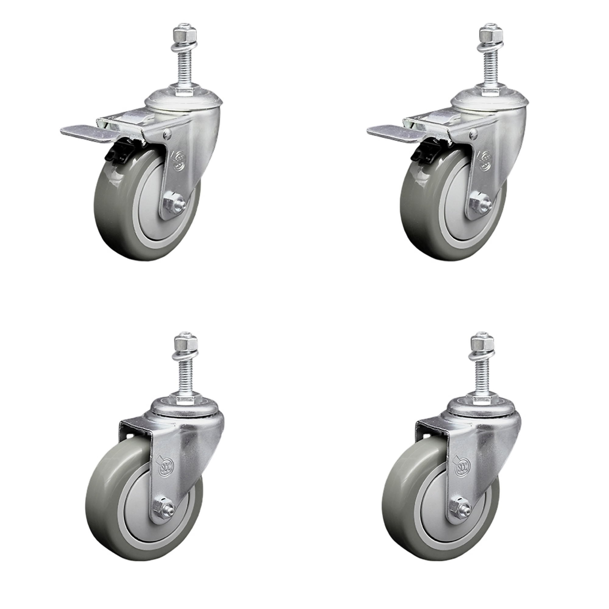 Service Caster, 4Inch x 1 1/4Inch Stem Casters, Wheel Diameter 4 in, Caster Type Swivel, Package (qty.) 4, Model SCC-TSTTL20S414-PPUB-M1015-2-S-2