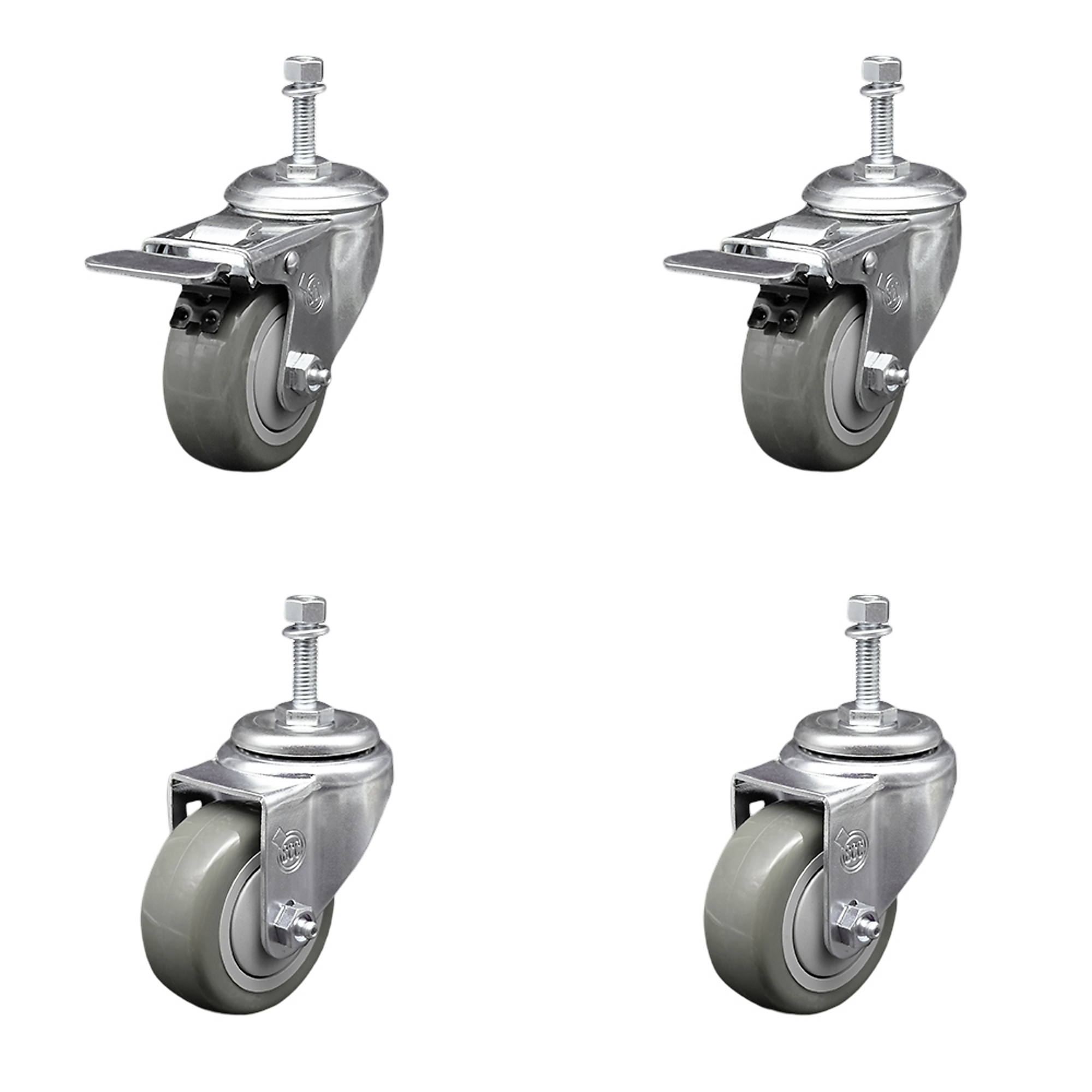 Service Caster, 3Inch x 1 1/4Inch Stem Casters, Wheel Diameter 3 in, Caster Type Swivel, Package (qty.) 4, Model SCC-TSTTL20S314-PPUB-M1015-2-S-2