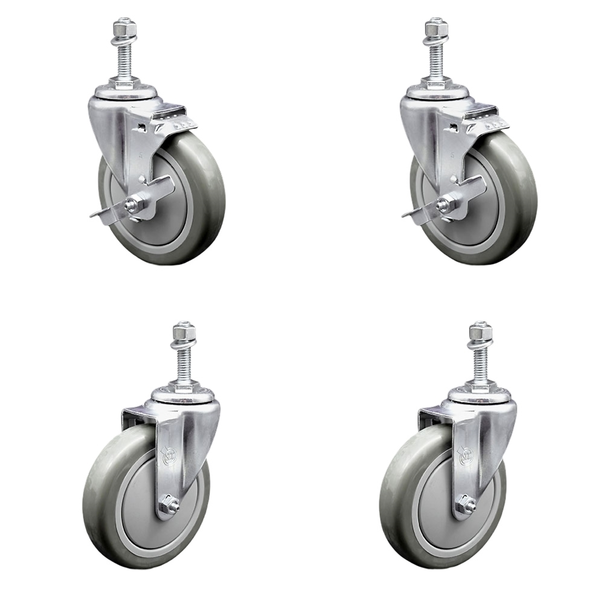 Service Caster, 5Inch x 1 1/4Inch Stem Casters, Wheel Diameter 5 in, Caster Type Swivel, Package (qty.) 4, Model SCC-TS20S514-PPUB-TLB-M1015-2-S-2