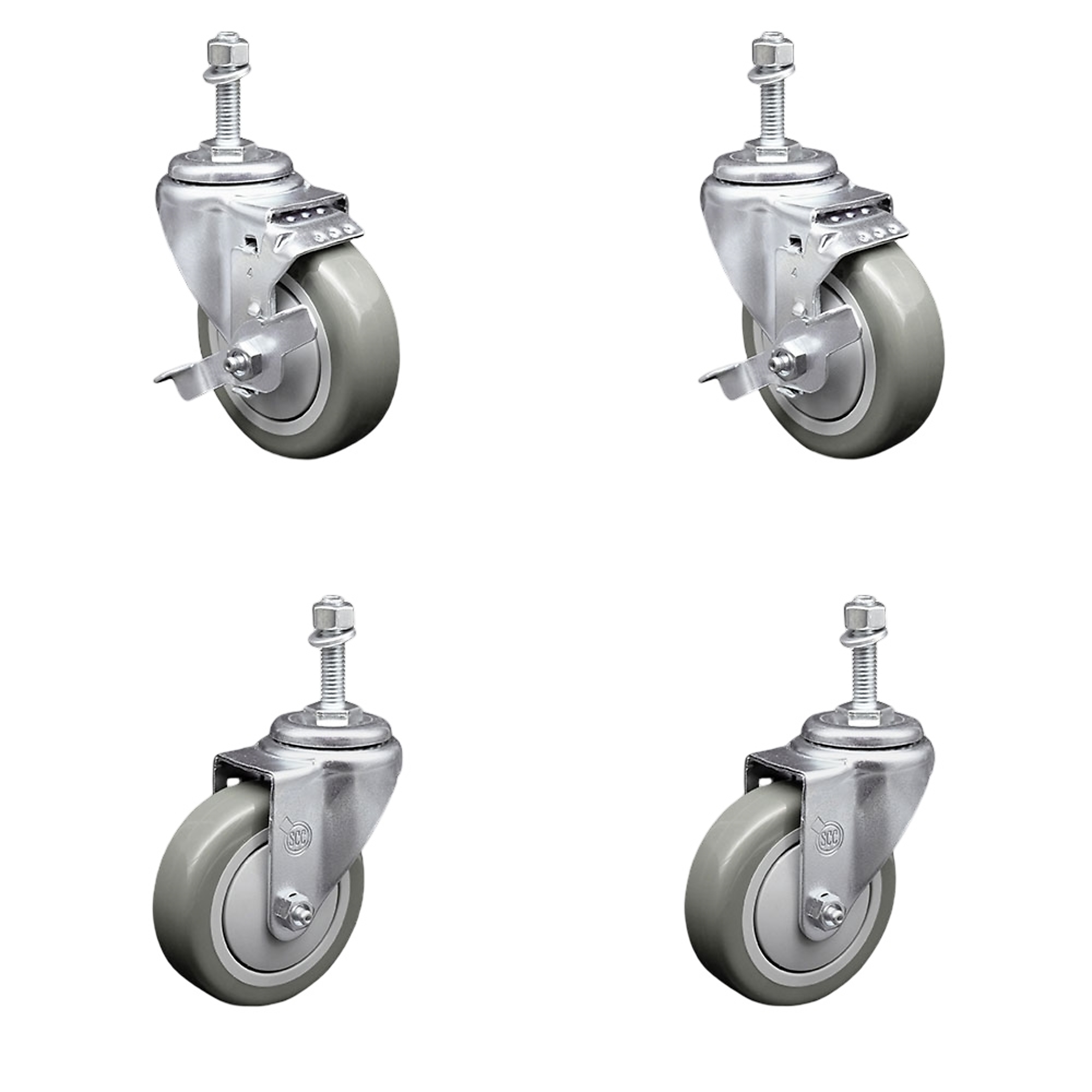 Service Caster, 4Inch x 1 1/4Inch Stem Casters, Wheel Diameter 4 in, Caster Type Swivel, Package (qty.) 4, Model SCC-TS20S414-PPUB-TLB-M1015-2-S-2