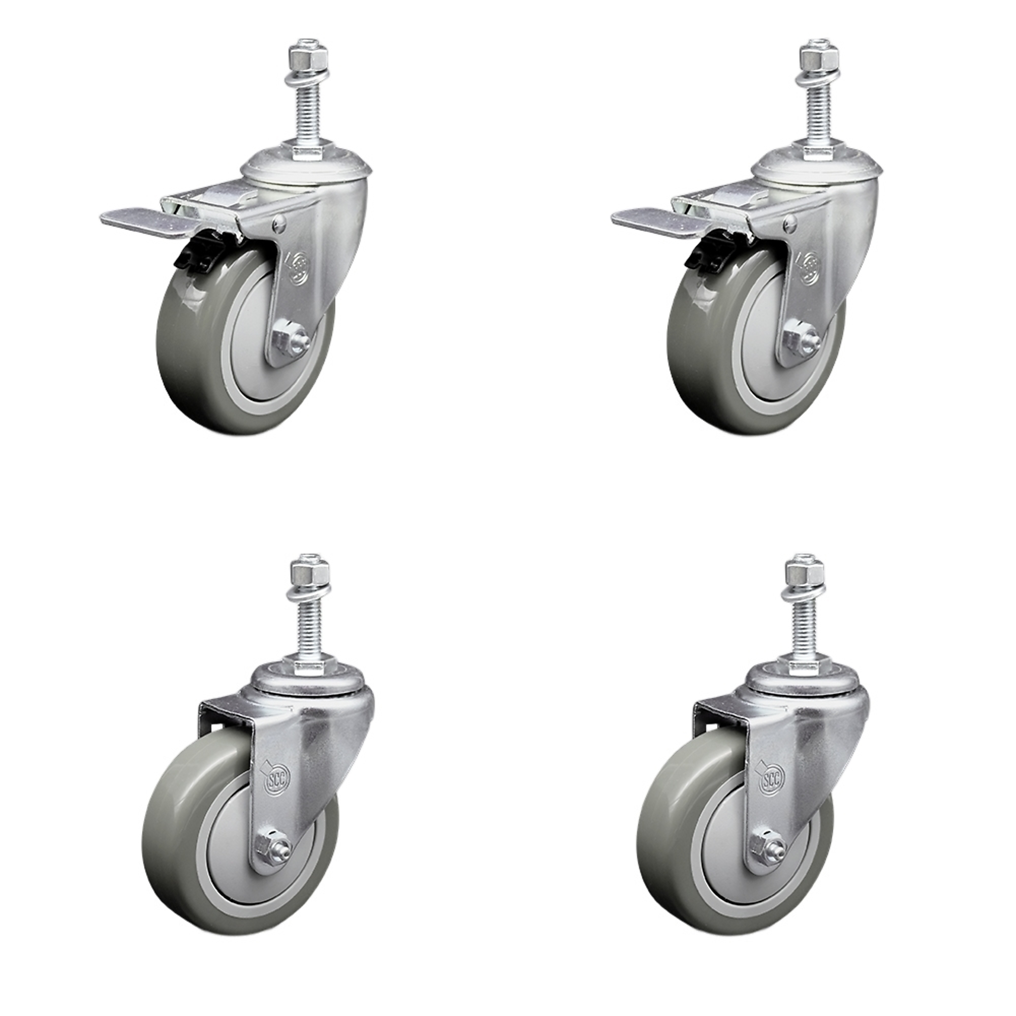 Service Caster, 4Inch x 1 1/4Inch Stem Casters, Wheel Diameter 4 in, Caster Type Swivel, Package (qty.) 4, Model SCC-SSTSTTL20S414-PPUB-M1015-2-S-2