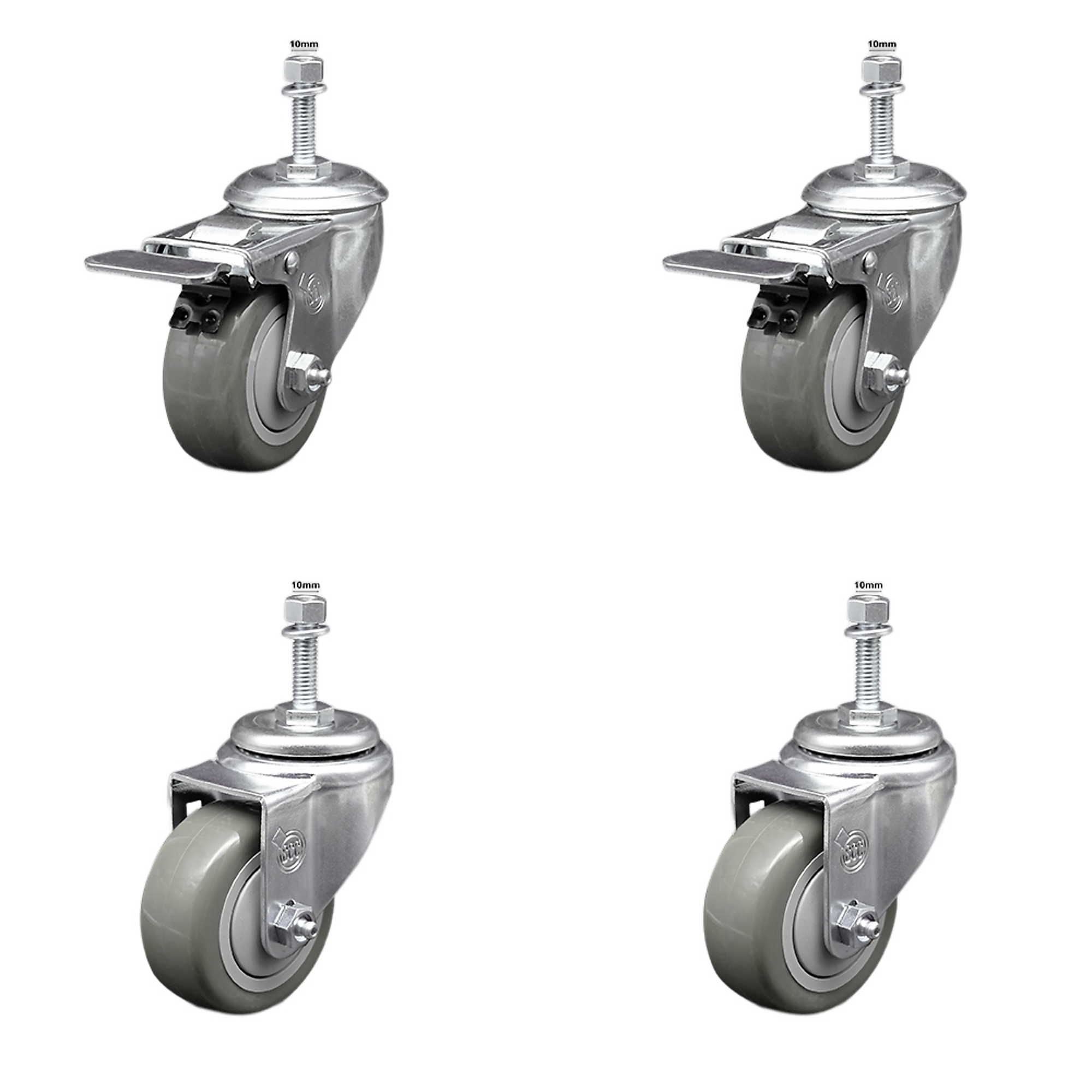 Service Caster, 3Inch x 1 1/4Inch Stem Casters, Wheel Diameter 3 in, Caster Type Swivel, Package (qty.) 4, Model SCC-SSTSTTL20S314-PPUB-M1015-2-S-2