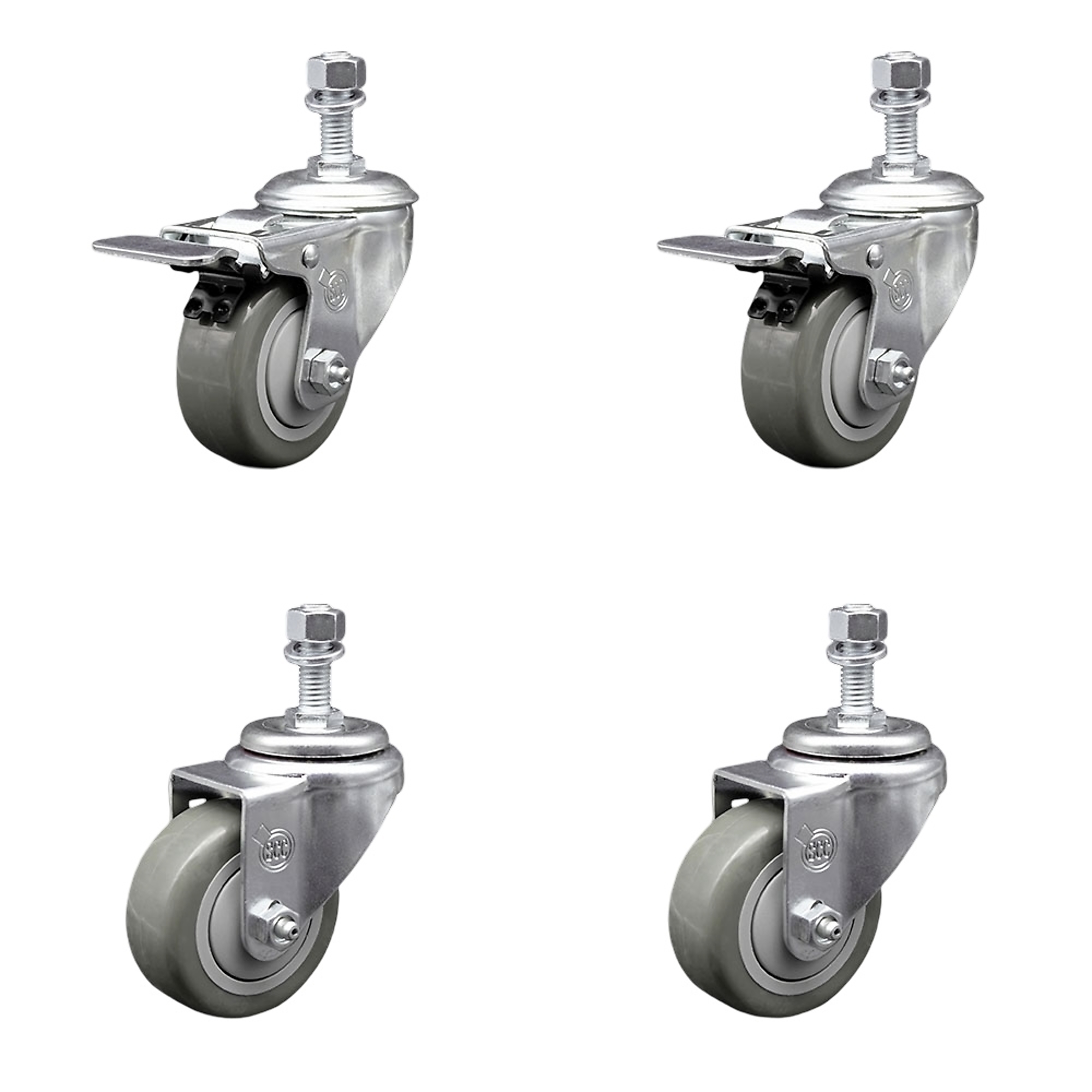 Service Caster, 3Inch x 1 1/4Inch Stem Casters, Wheel Diameter 3 in, Caster Type Swivel, Package (qty.) 4, Model SCC-TSTTL20S314-PPUB-M1215-2-S-2