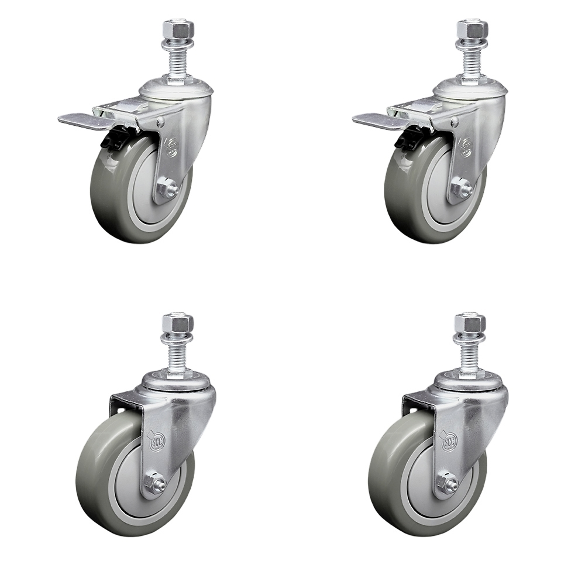 Service Caster, 4Inch x 1 1/4Inch Stem Casters, Wheel Diameter 4 in, Caster Type Swivel, Package (qty.) 4, Model SCC-TSTTL20S414-PPUB-M1215-2-S-2