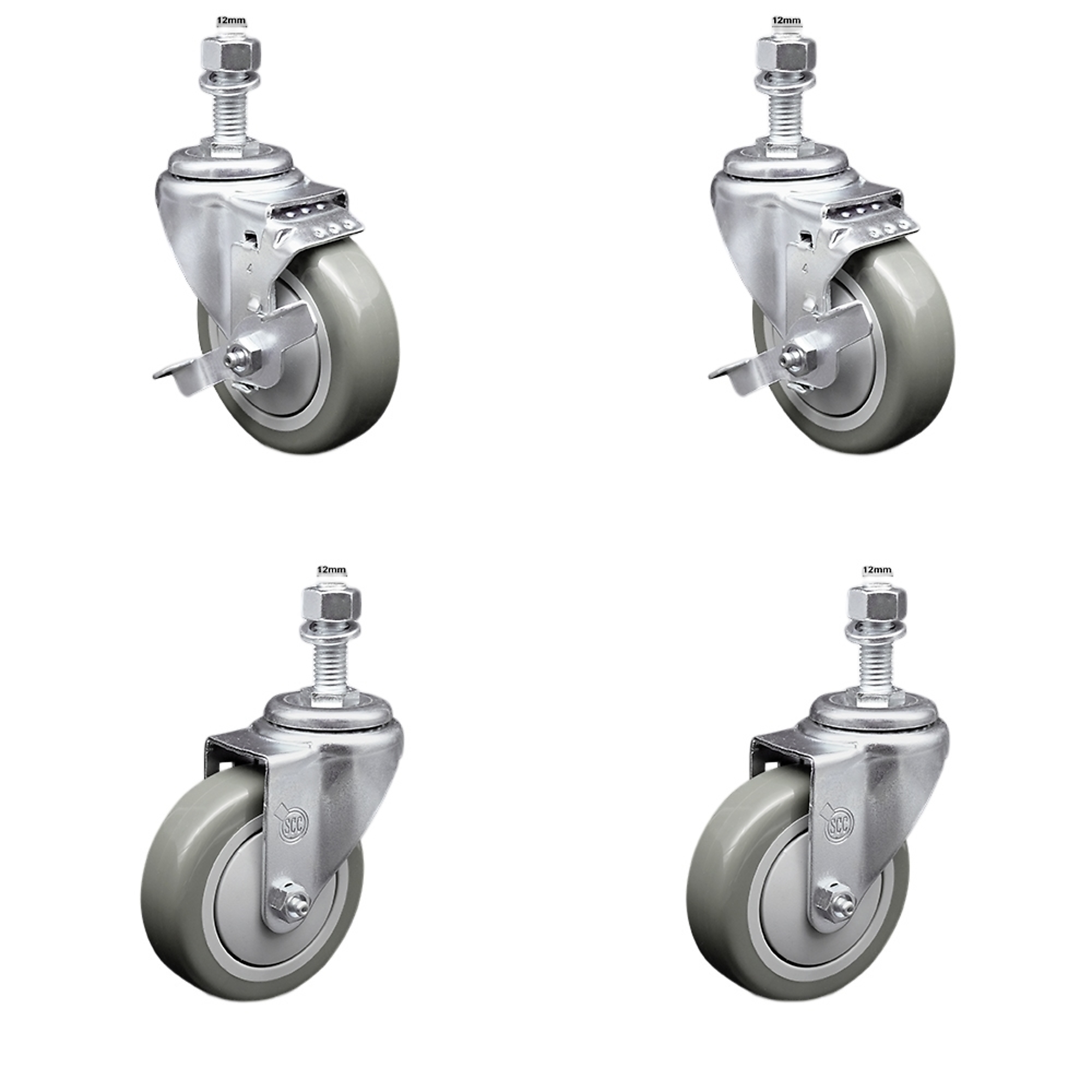 Service Caster, 4Inch x 1 1/4Inch Stem Casters, Wheel Diameter 4 in, Caster Type Swivel, Package (qty.) 4, Model SCC-SSTS20S414-PPUB-TLB-M1215-2-S-2