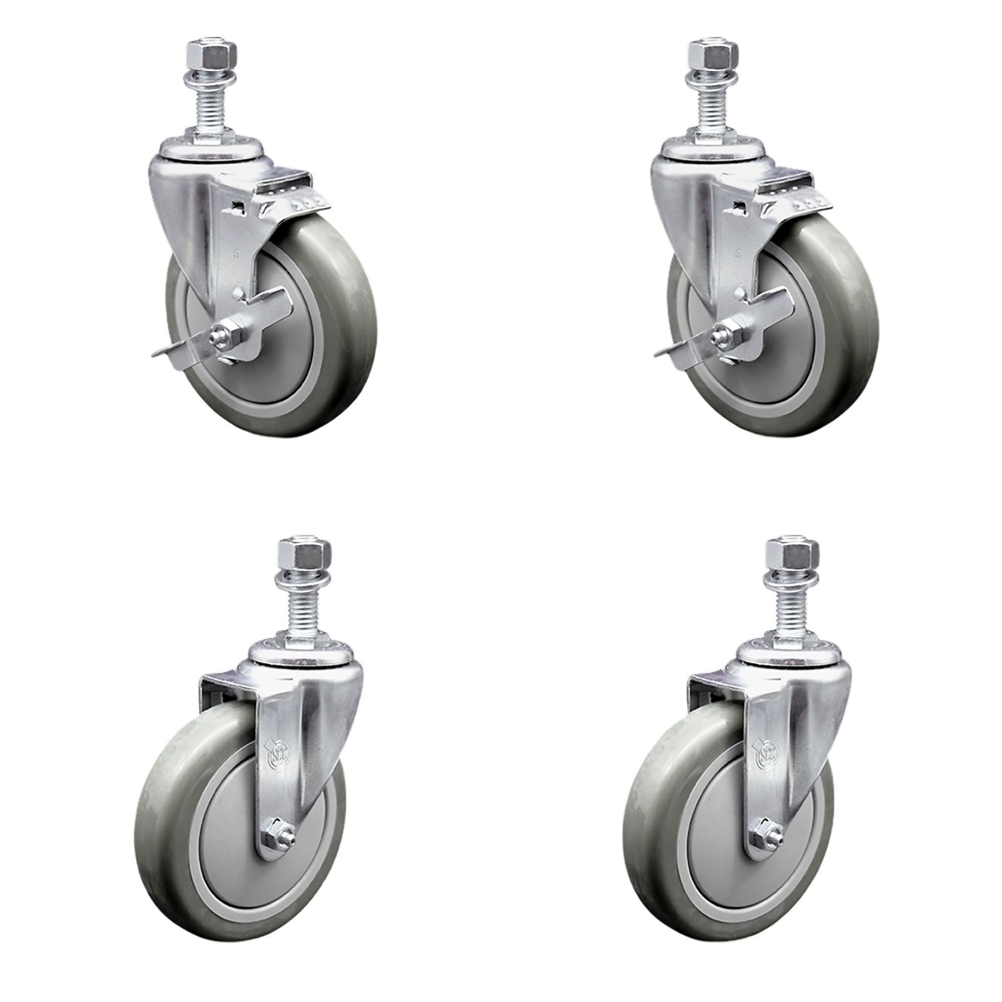 Service Caster, 5Inch x 1 1/4Inch Stem Casters, Wheel Diameter 5 in, Caster Type Swivel, Package (qty.) 4, Model SCC-TS20S514-PPUB-TLB-M1215-2-S-2