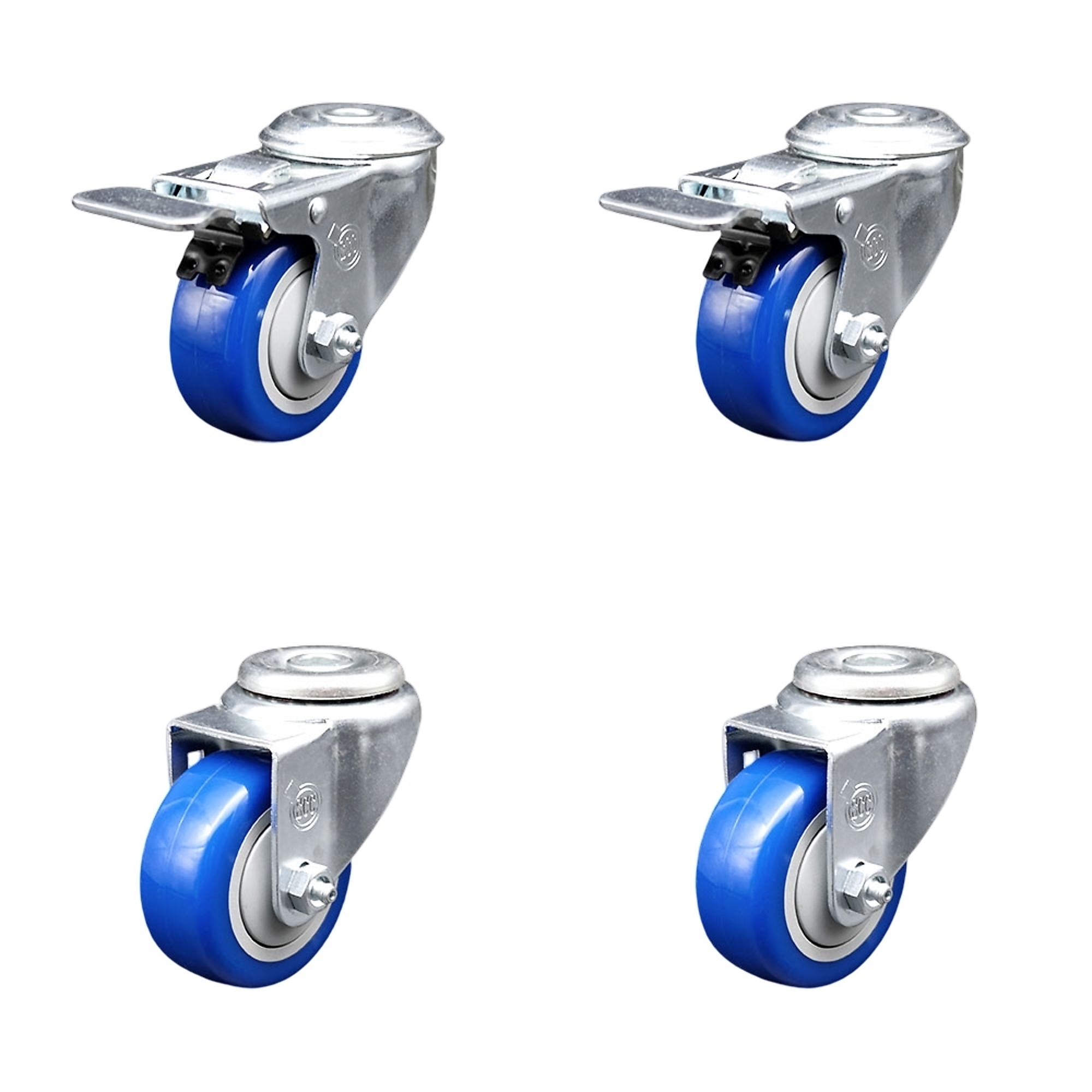 Service Caster, 3Inch x 1 1/4Inch Stem Casters, Wheel Diameter 3 in, Caster Type Swivel, Package (qty.) 4, Model SCC-BHTTL20S314-PPUB-BLUE-2-S-2