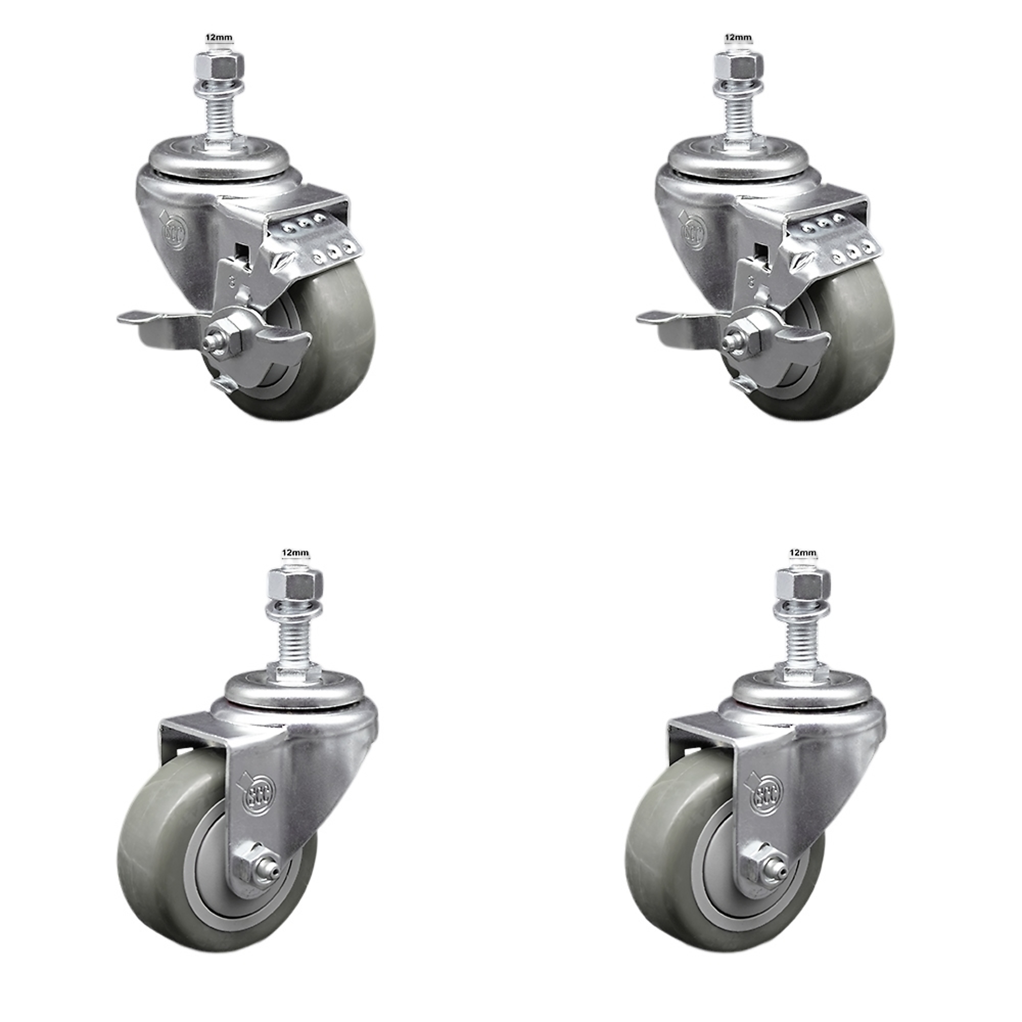 Service Caster, 3Inch x 1 1/4Inch Stem Casters, Wheel Diameter 3 in, Caster Type Swivel, Package (qty.) 4, Model SCC-SSTS20S314-PPUB-TLB-M1215-2-S-2