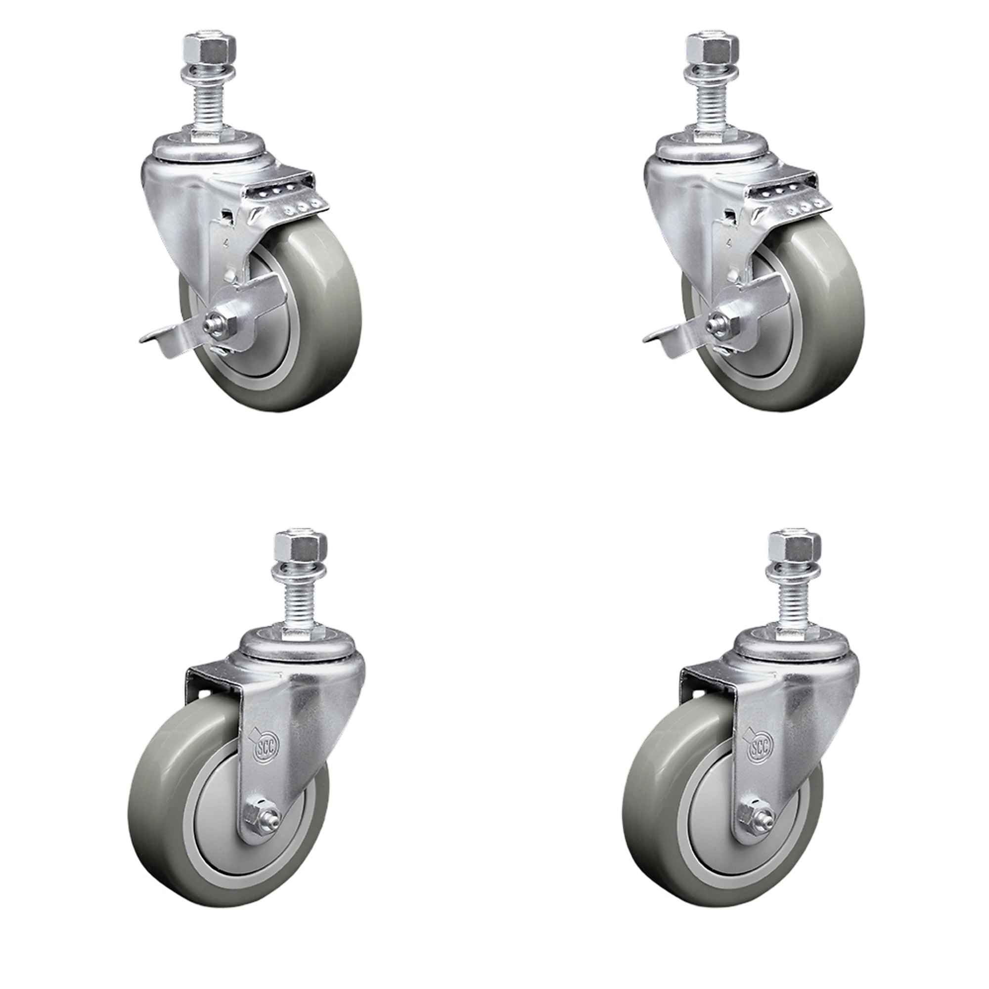 Service Caster, 4Inch x 1 1/4Inch Stem Casters, Wheel Diameter 4 in, Caster Type Swivel, Package (qty.) 4, Model SCC-TS20S414-PPUB-TLB-M1215-2-S-2