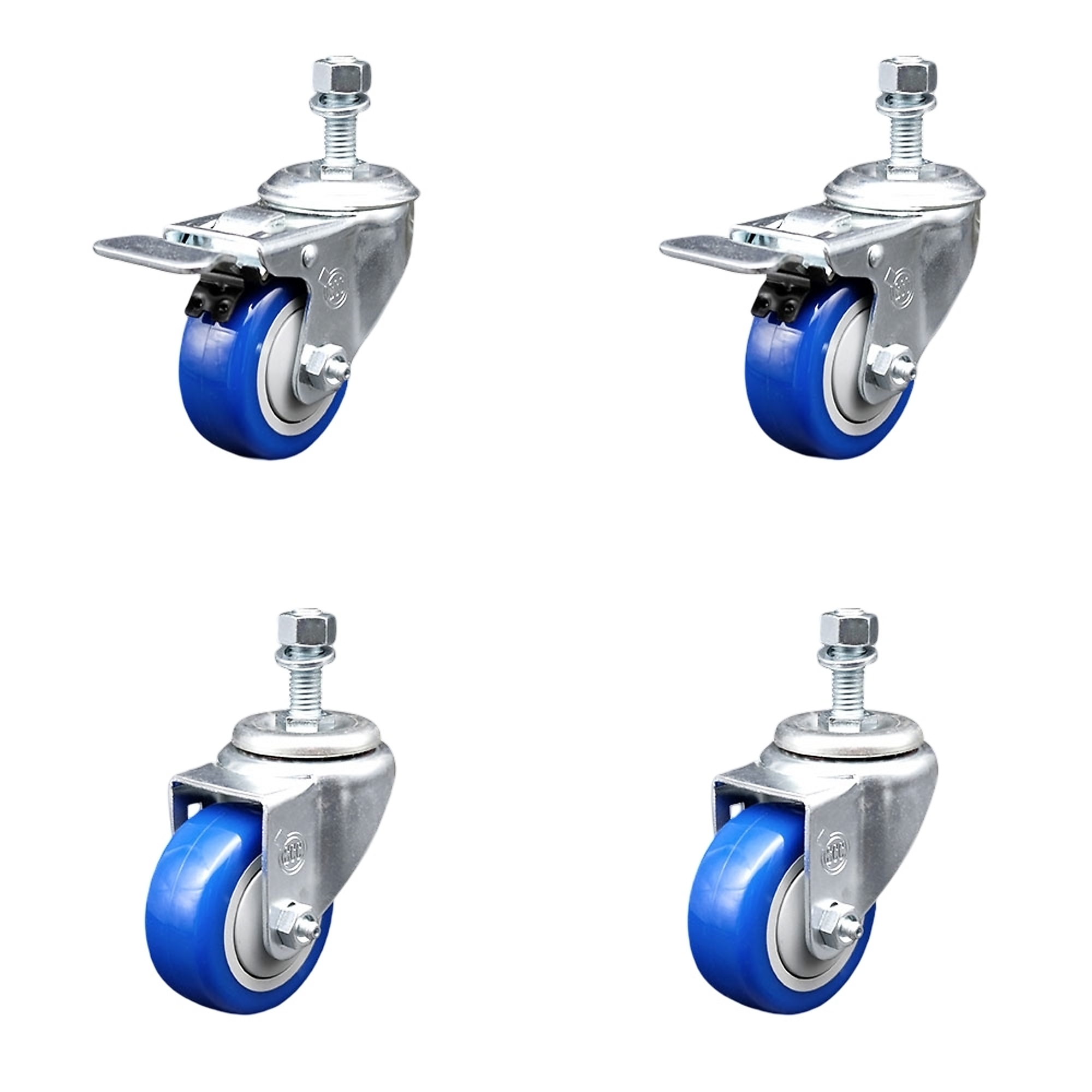 Service Caster, 3Inch x 1 1/4Inch Stem Casters, Wheel Diameter 3 in, Caster Type Swivel, Package (qty.) 4, Model SCC-TSTTL20S314-PPUB-BLUE-M1215-2-S2