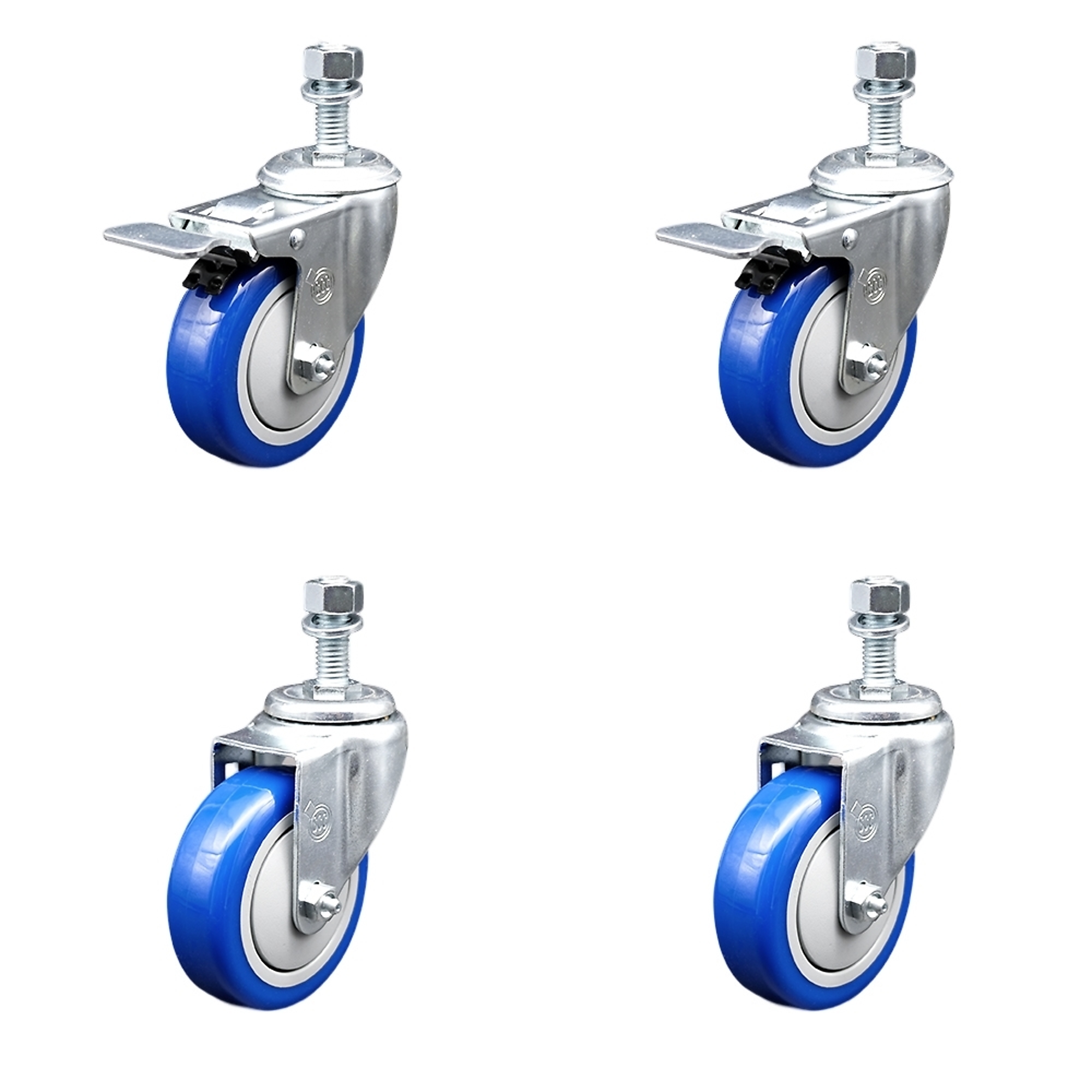 Service Caster, 4Inch x 1 1/4Inch Stem Casters, Wheel Diameter 4 in, Caster Type Swivel, Package (qty.) 4, Model SSTSTTL20S414-PPUB-BLUE-M1215-2-S-2