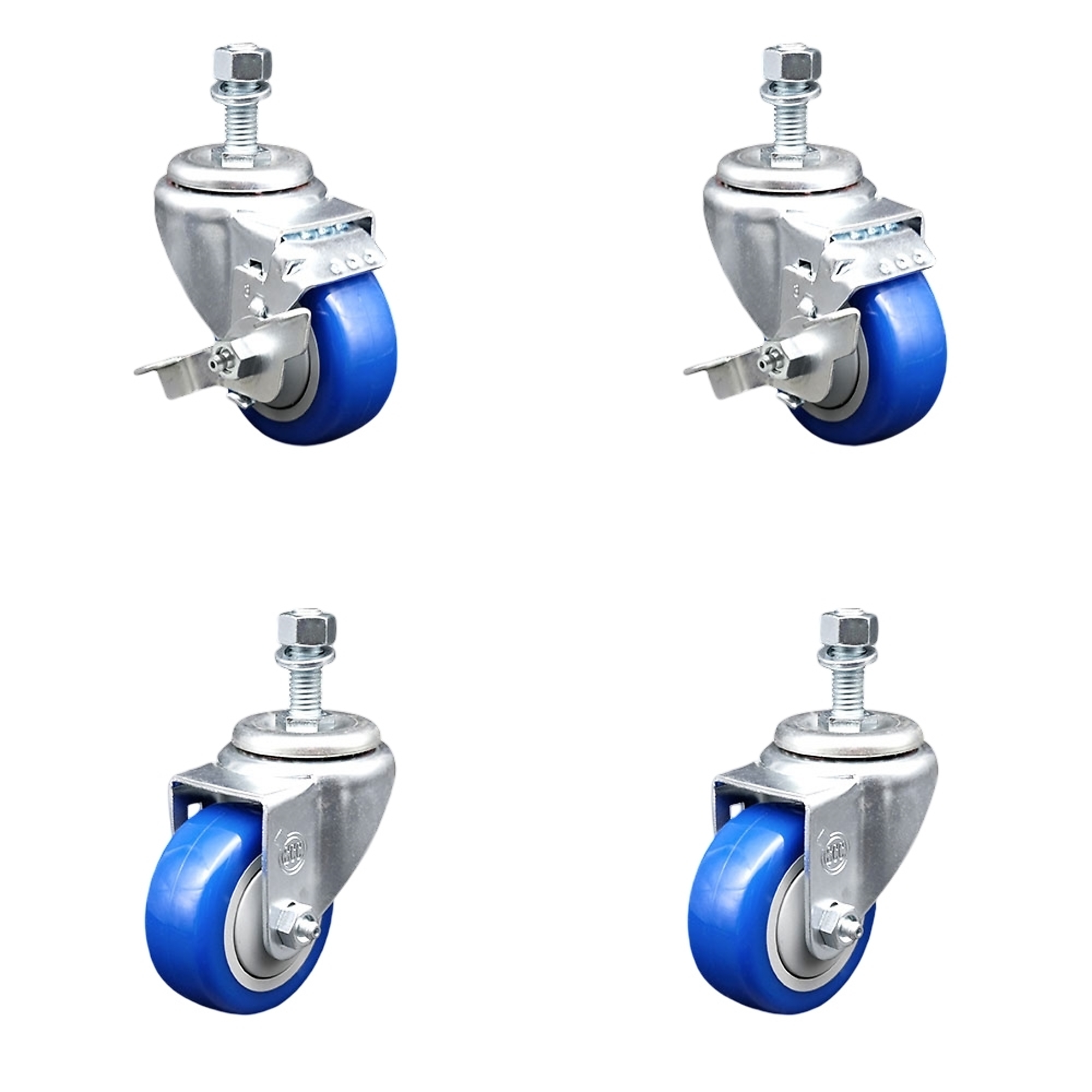 Service Caster, 3 1/2Inch x 1 1/4Inch Stem Casters, Wheel Diameter 3.5 in, Caster Type Swivel, Package (qty.) 4, Model TS20S3514-PPUB-BLUE-TLB-M1215-2