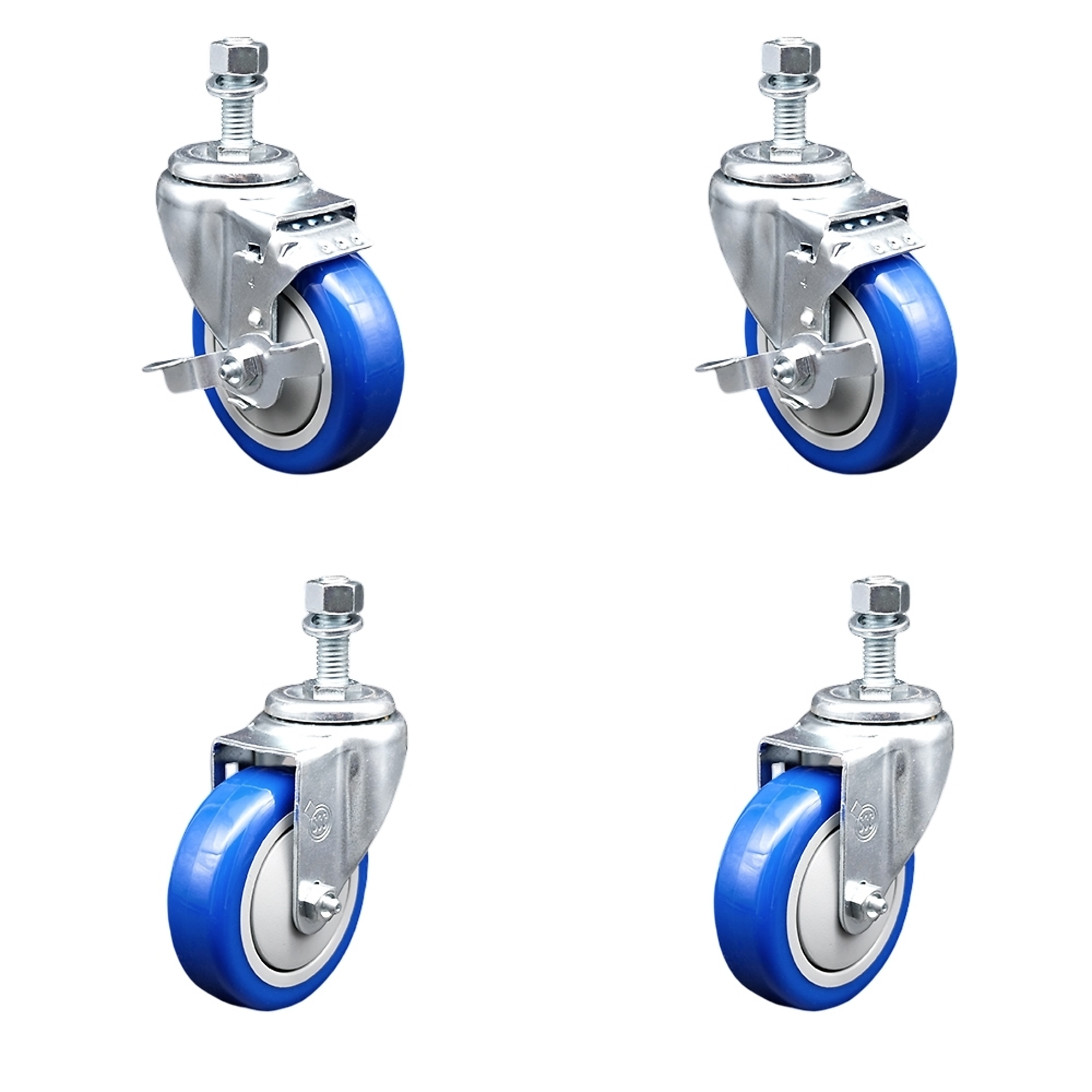 Service Caster, 4Inch x 1 1/4Inch Stem Casters, Wheel Diameter 4 in, Caster Type Swivel, Package (qty.) 4, Model SCC-TS20S414-PPUB-BLUE-TLB-M1215-2S2