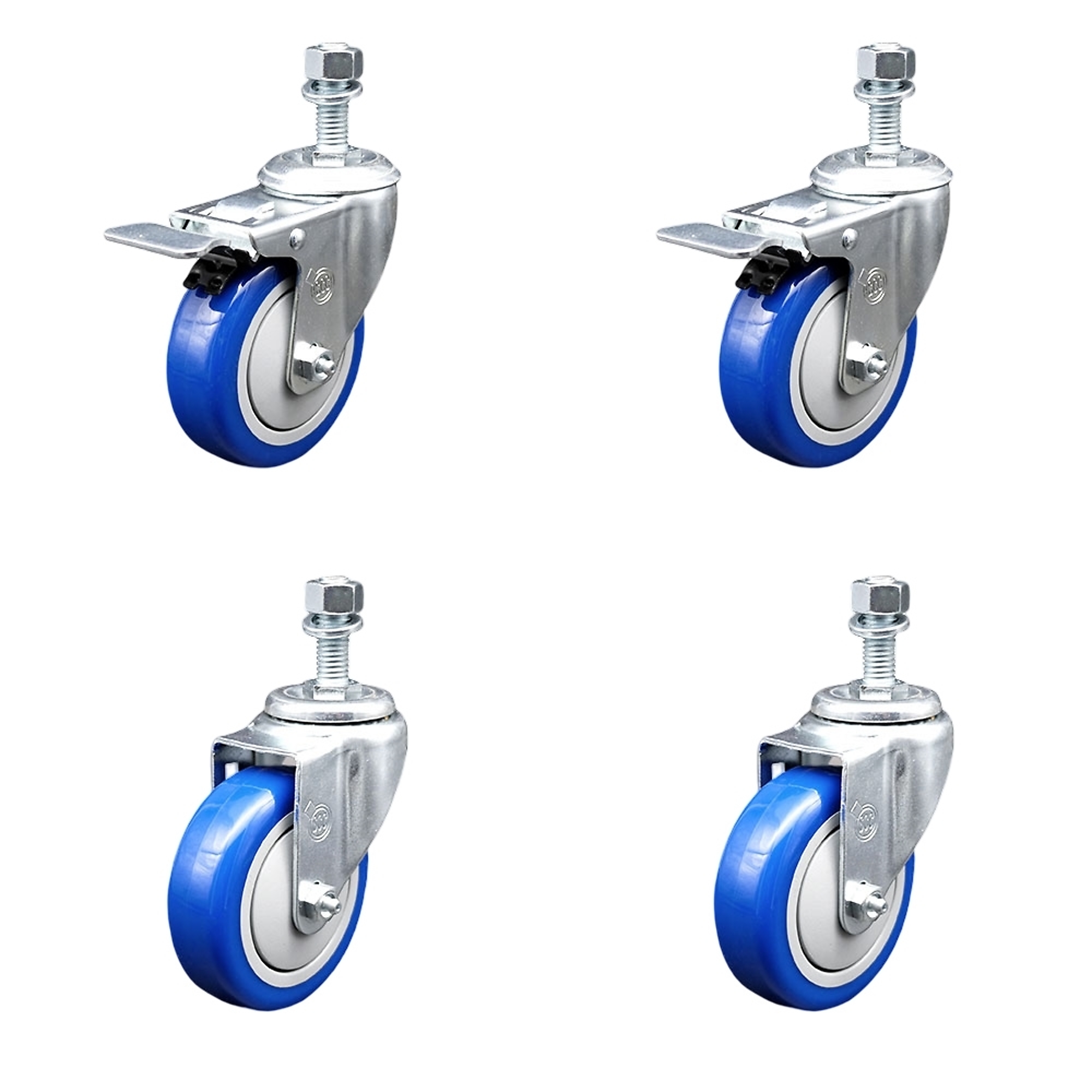 Service Caster, 4Inch x 1 1/4Inch Stem Casters, Wheel Diameter 4 in, Caster Type Swivel, Package (qty.) 4, Model SCC-TSTTL20S414-PPUB-BLUE-M1215-2-S2