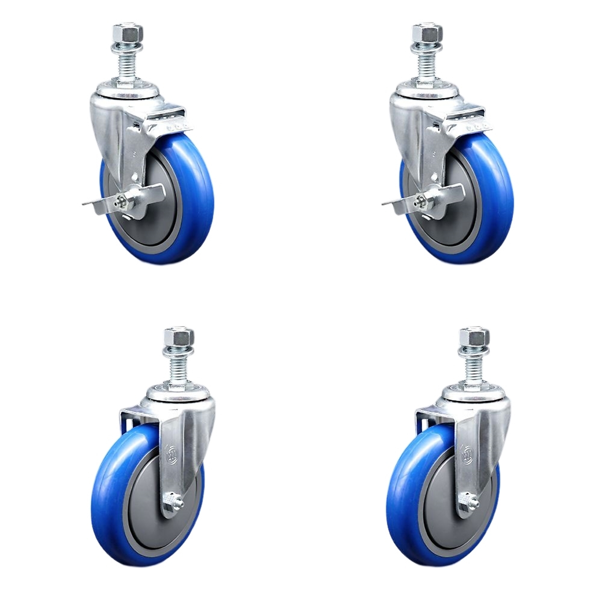 Service Caster, 5Inch x 1 1/4Inch Stem Casters, Wheel Diameter 5 in, Caster Type Swivel, Package (qty.) 4, Model SCC-TS20S514-PPUB-BLUE-TLB-M1215-2S2