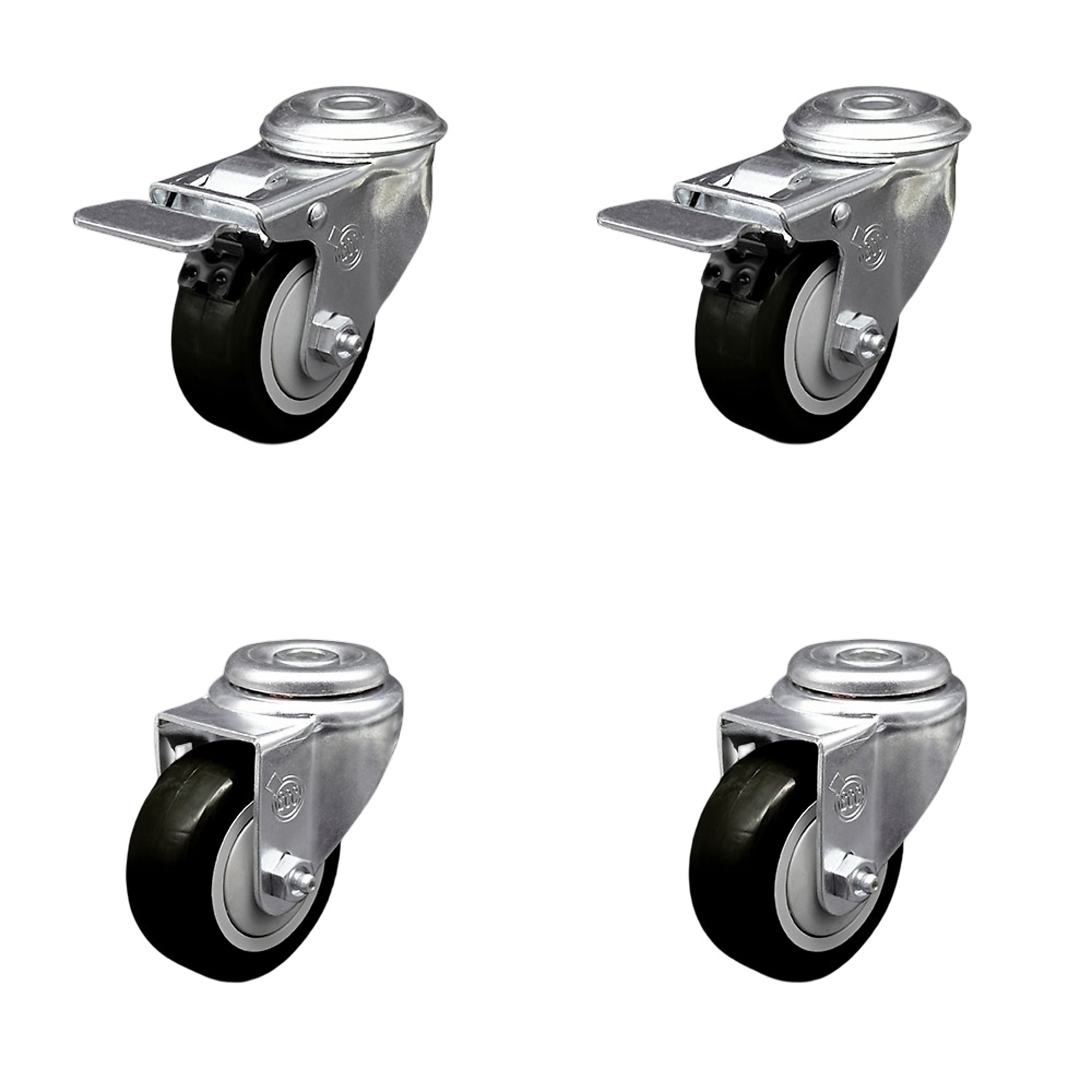 Service Caster, 3 1/2Inch x 1 1/4Inch Stem Casters, Wheel Diameter 3.5 in, Caster Type Swivel, Package (qty.) 4, Model SCC-BHTTL20S3514-PPUB-BLK-2-S-2