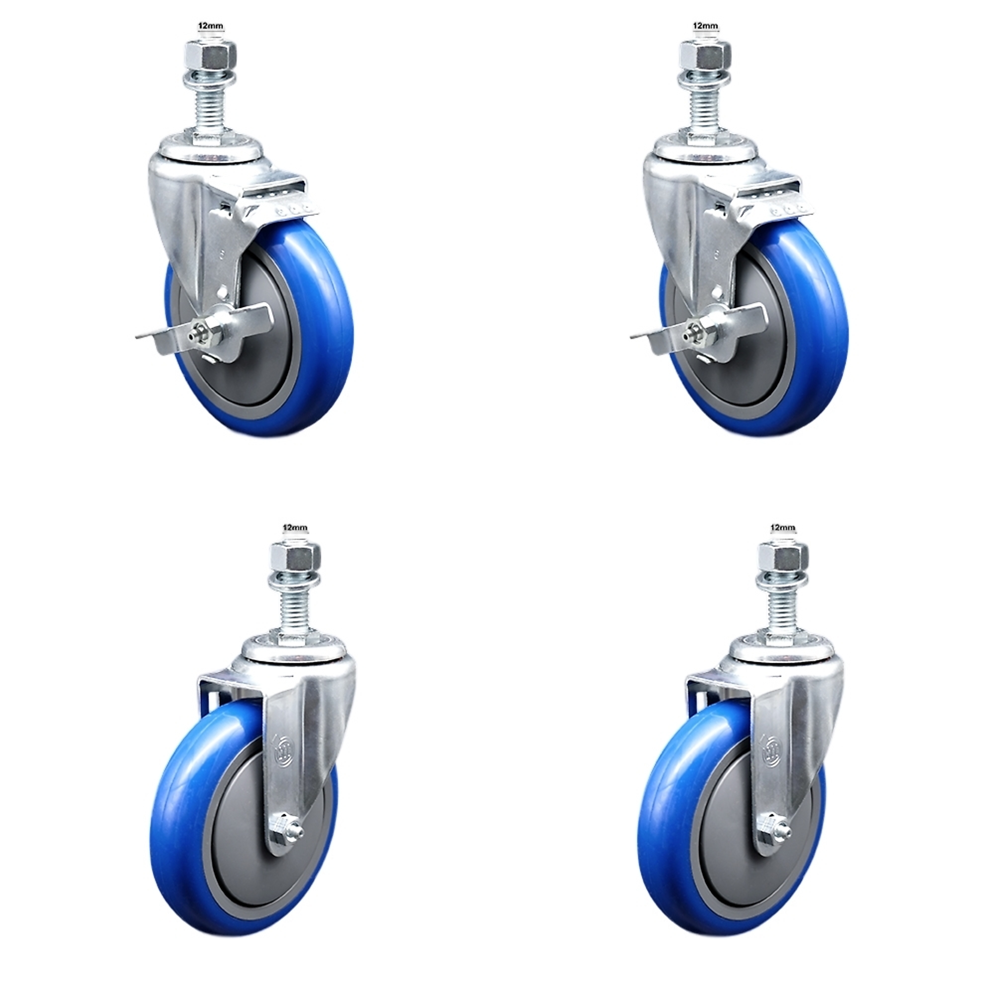 Service Caster, 5Inch x 1 1/4Inch Stem Casters, Wheel Diameter 5 in, Caster Type Swivel, Package (qty.) 4, Model SSTS20S514-PPUB-BLUE-TLB-M1215-2-S-2