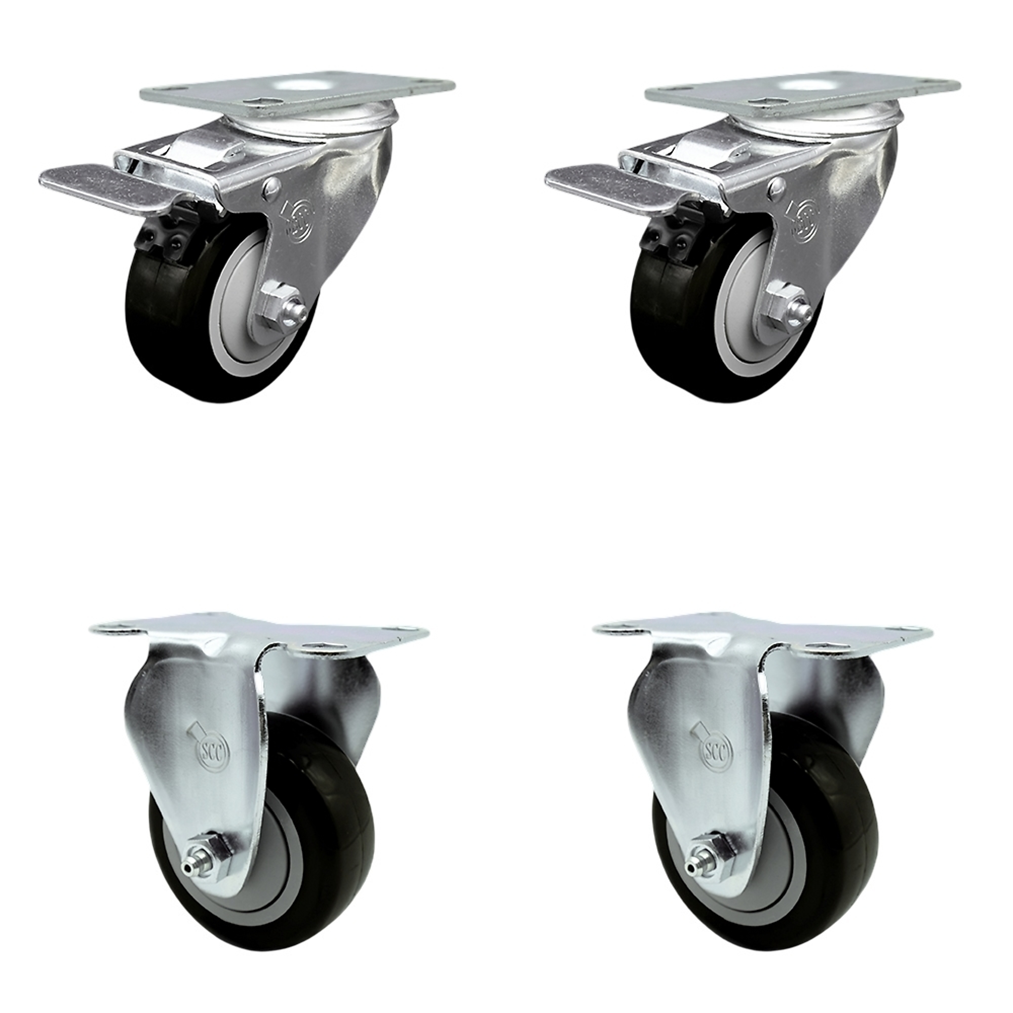 Service Caster, 3Inch x 1 1/4Inch Stem Casters, Wheel Diameter 3 in, Caster Type Swivel, Package (qty.) 4, Model SCC-TTL20S314-PPUB-BLK-2-R-2