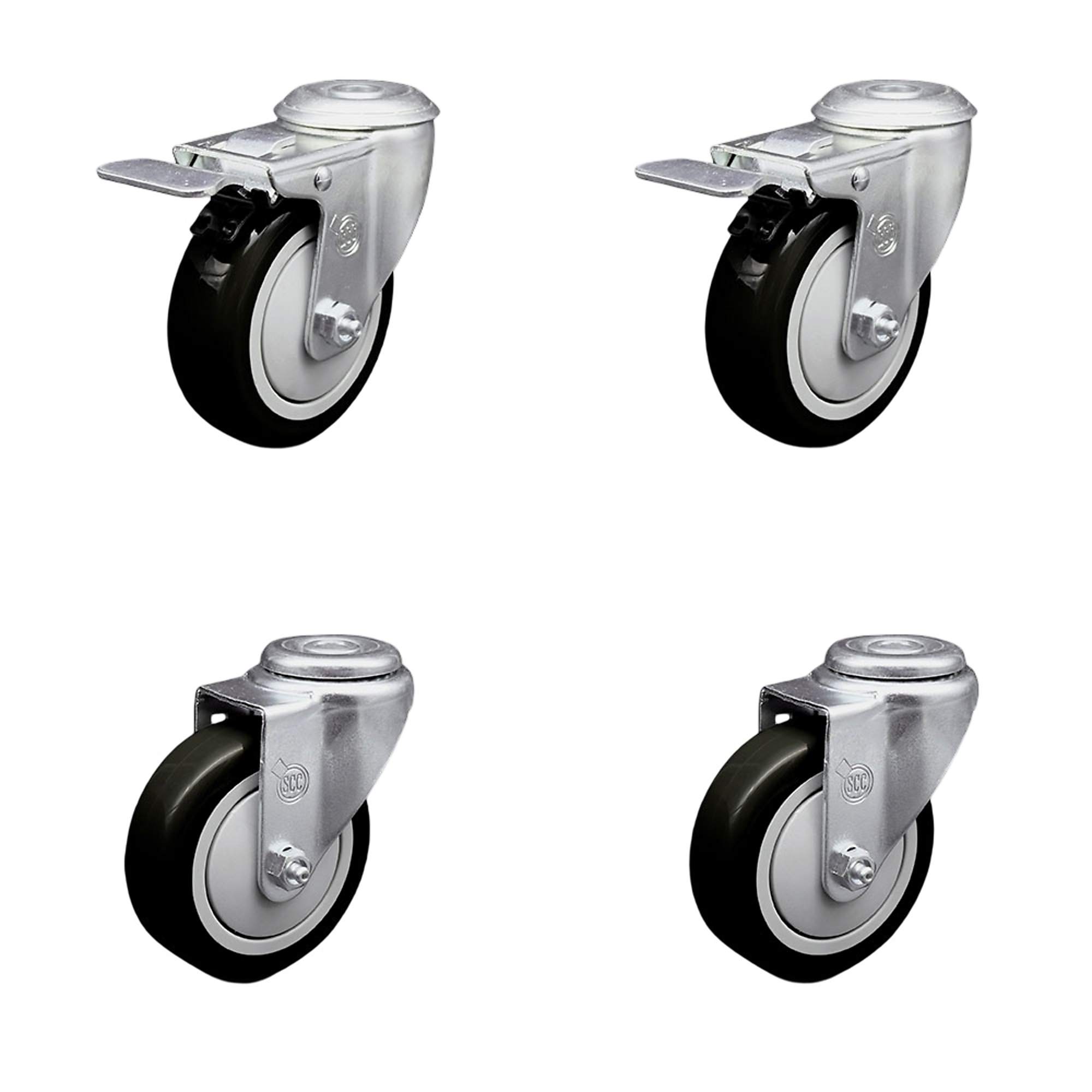 Service Caster, 4Inch x 1 1/4Inch Stem Casters, Wheel Diameter 4 in, Caster Type Swivel, Package (qty.) 4, Model SCC-BHTTL20S414-PPUB-BLK-2-S-2