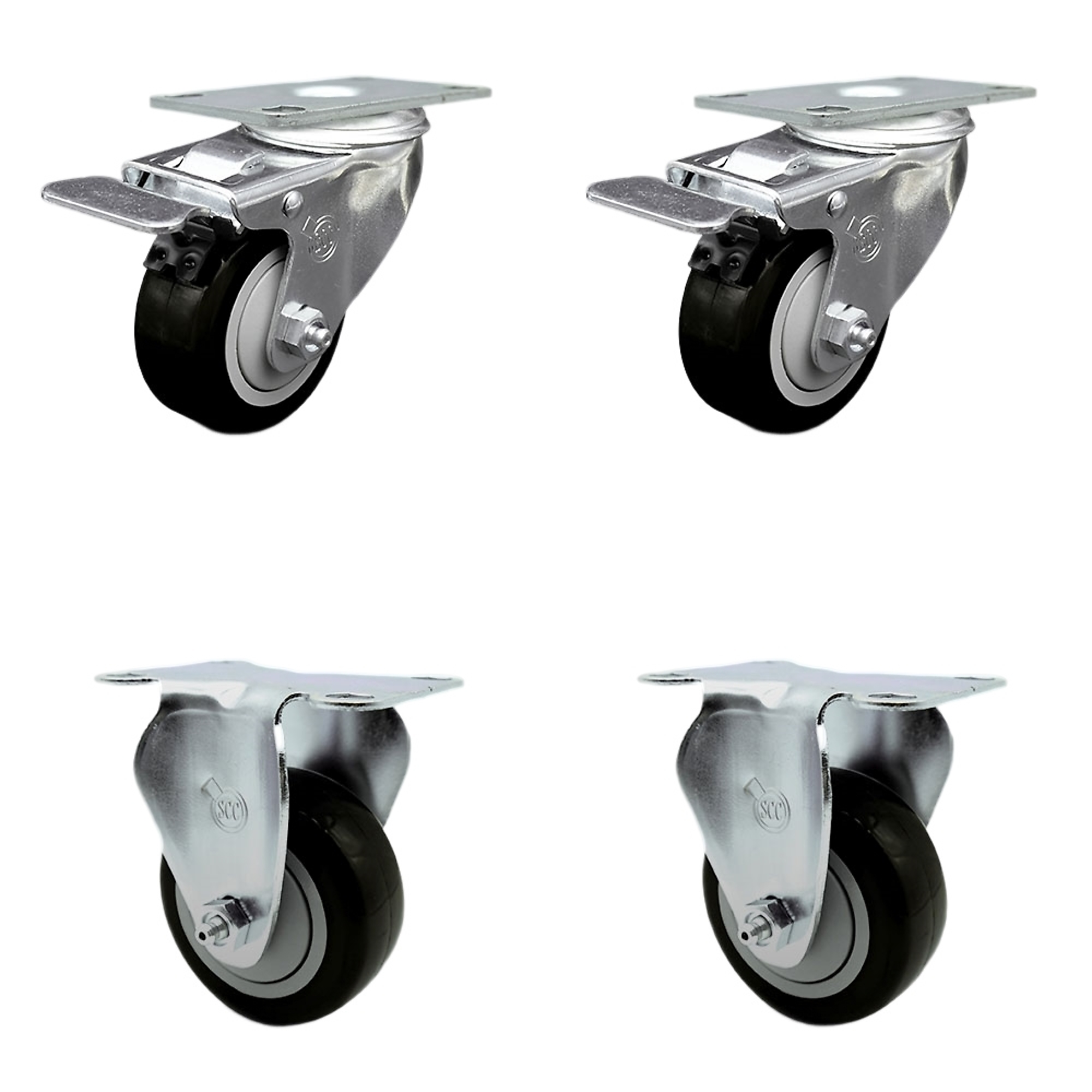 Service Caster, 3Inch x 1 1/4Inch Stem Casters, Wheel Diameter 3 in, Caster Type Swivel, Package (qty.) 4, Model SCC-SSTTL20S314-PPUB-BLK-2-R-2