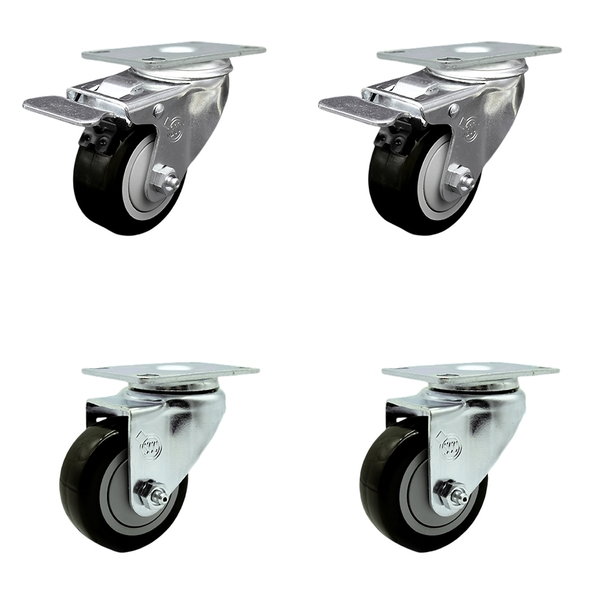 Service Caster, 3Inch x 1 1/4Inch Stem Casters, Wheel Diameter 3 in, Caster Type Swivel, Package (qty.) 4, Model SCC-TTL20S314-PPUB-BLK-2-S-2