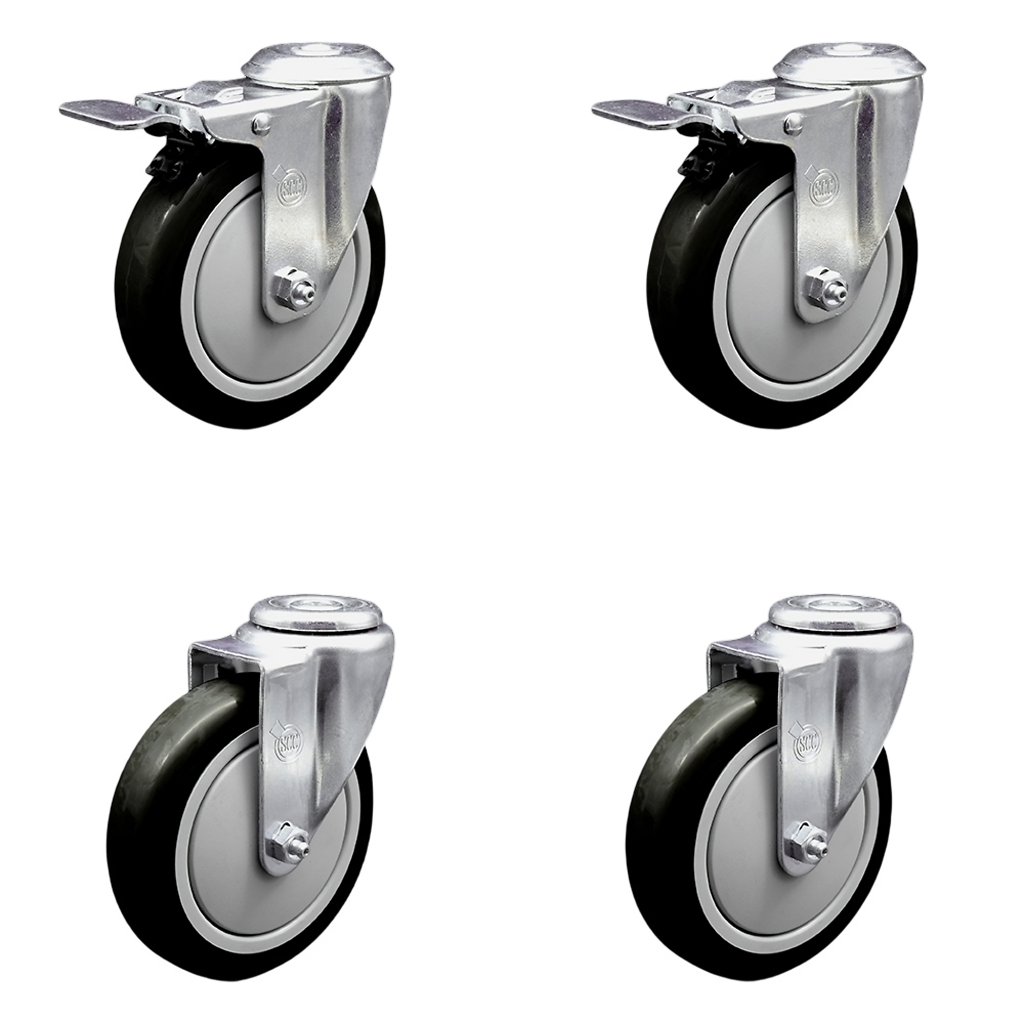 Service Caster, 5Inch x 1 1/4Inch Stem Casters, Wheel Diameter 5 in, Caster Type Swivel, Package (qty.) 4, Model SCC-SSBHTTL20S514-PPUB-BLK-2-S-2