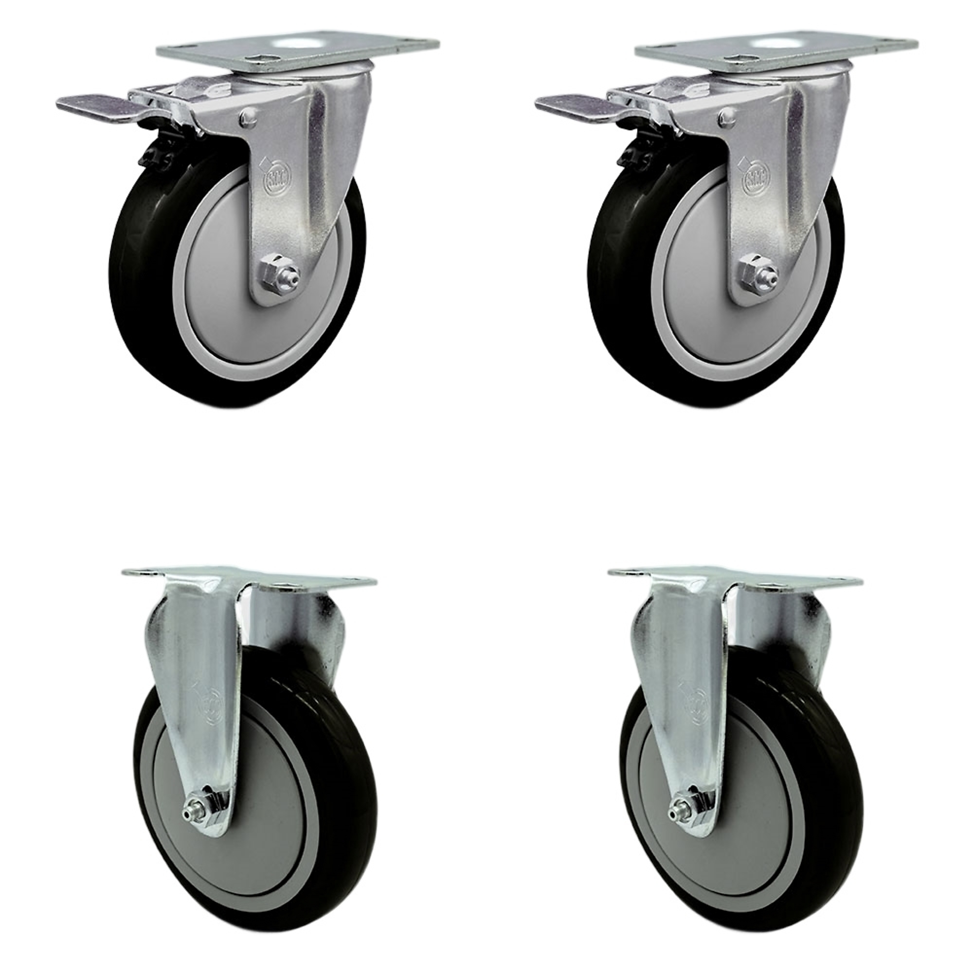 Service Caster, 5Inch x 1 1/4Inch Stem Casters, Wheel Diameter 5 in, Caster Type Swivel, Package (qty.) 4, Model SCC-SSTTL20S514-PPUB-BLK-2-R-2