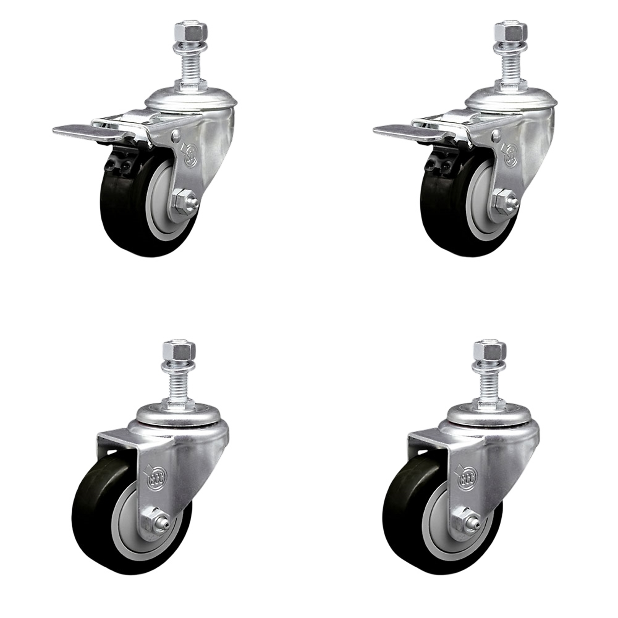 Service Caster, 3Inch x 1 1/4Inch Stem Casters, Wheel Diameter 3 in, Caster Type Swivel, Package (qty.) 4, Model SCC-TSTTL20S314-PPUB-BLK-121315-2-S2