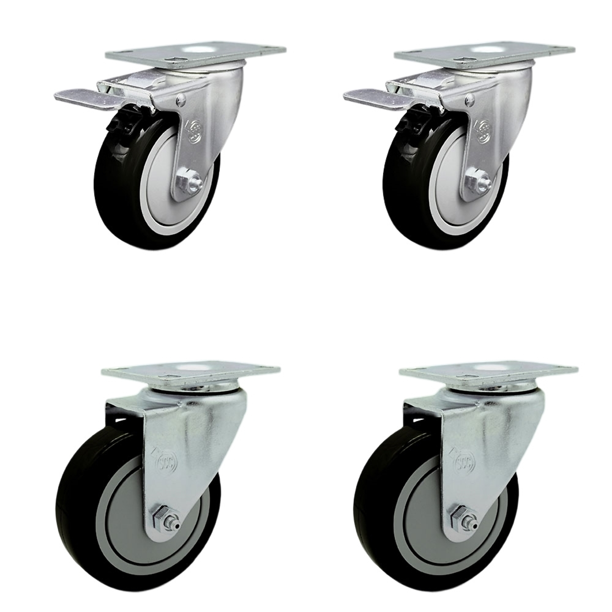 Service Caster, 4Inch x 1 1/4Inch Stem Casters, Wheel Diameter 4 in, Caster Type Swivel, Package (qty.) 4, Model SCC-SSTTL20S414-PPUB-BLK-2-S-2