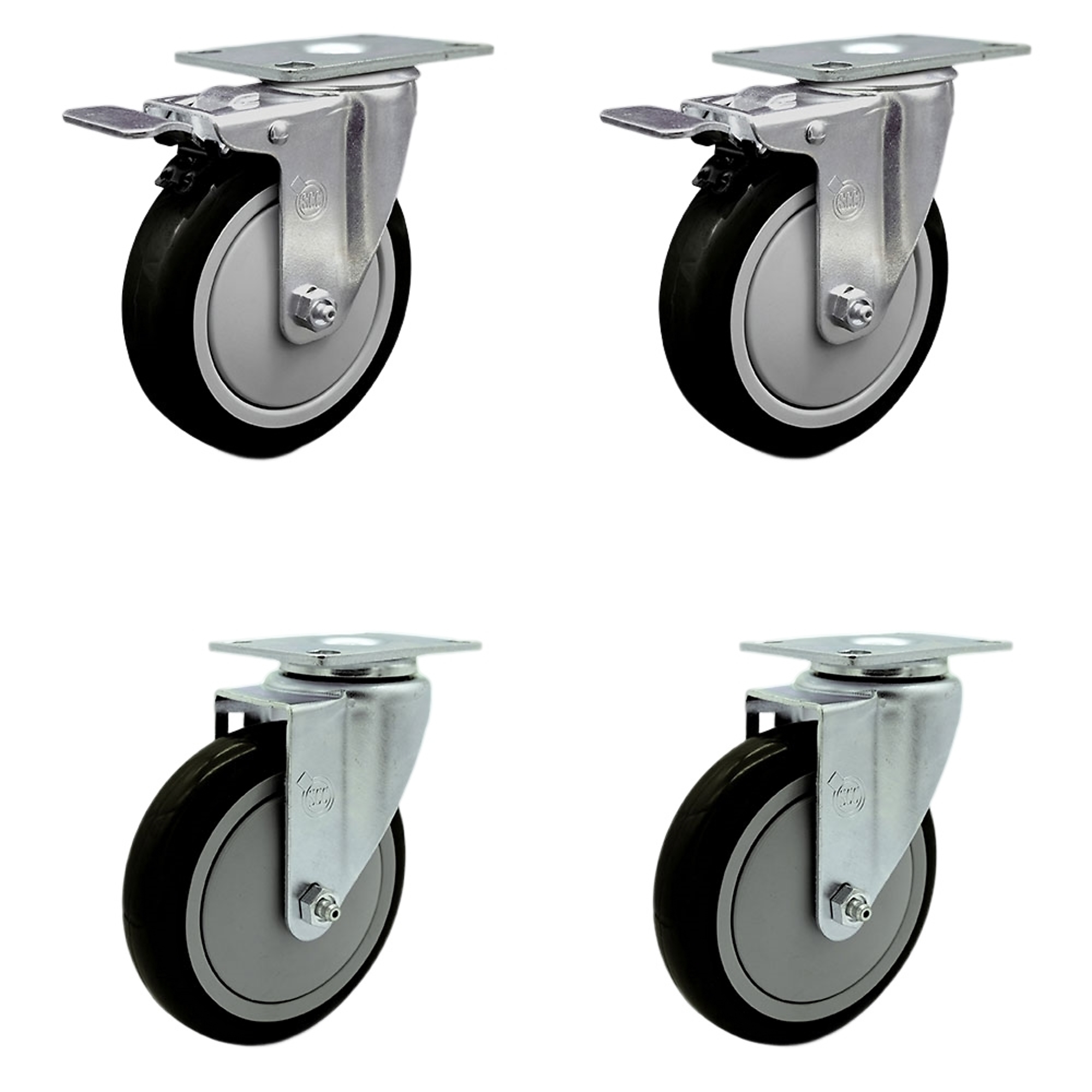 Service Caster, 5Inch x 1 1/4Inch Stem Casters, Wheel Diameter 5 in, Caster Type Swivel, Package (qty.) 4, Model SCC-SSTTL20S514-PPUB-BLK-2-S-2