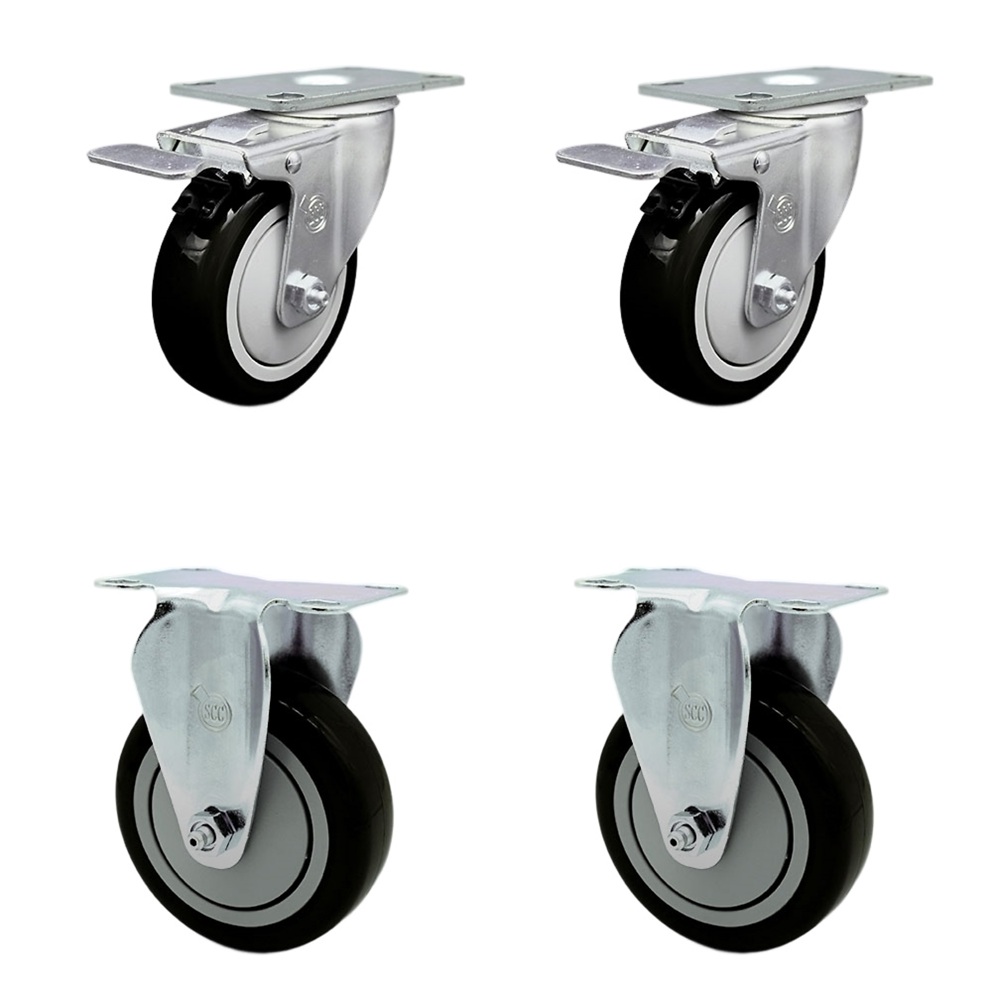 Service Caster, 4Inch x 1 1/4Inch Stem Casters, Wheel Diameter 4 in, Caster Type Swivel, Package (qty.) 4, Model SCC-SSTTL20S414-PPUB-BLK-2-R-2