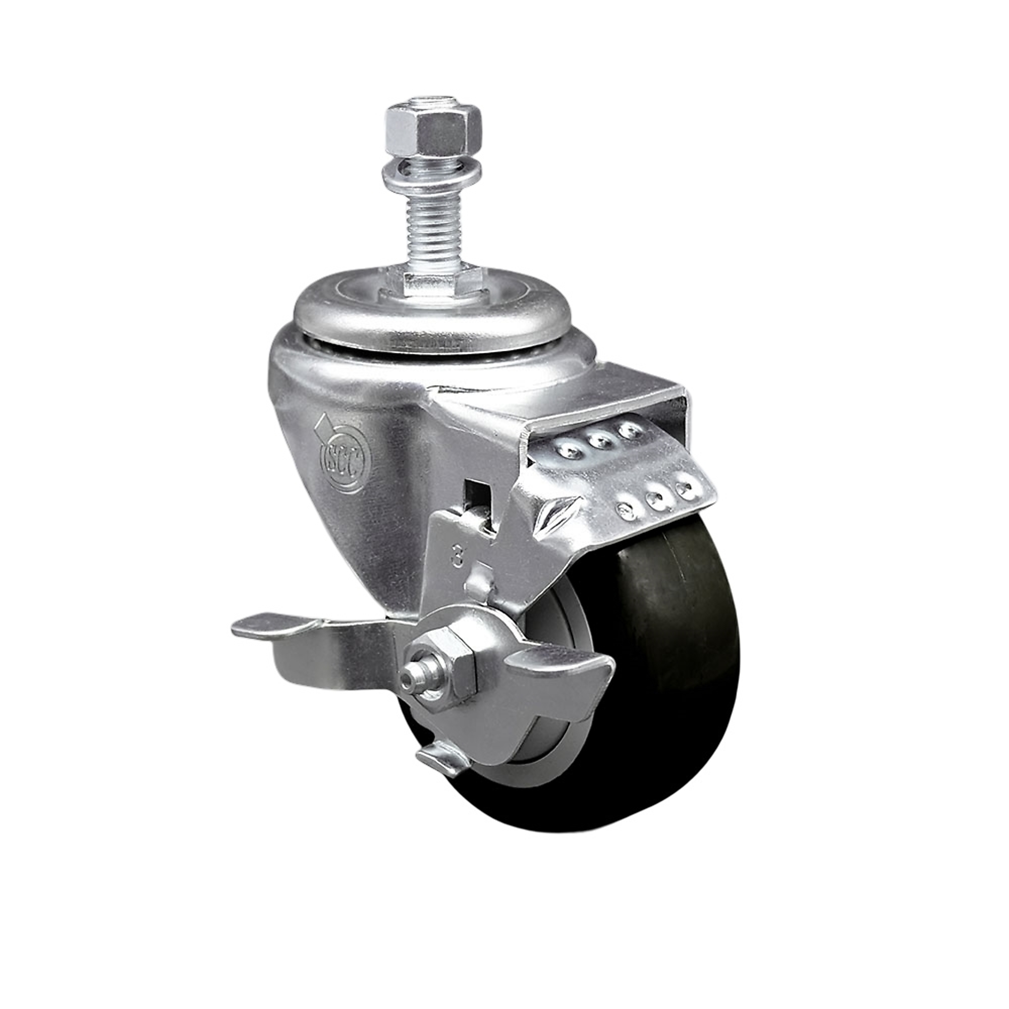 Service Caster, 3Inch x 1 1/4Inch Stem Caster, Wheel Diameter 3 in, Caster Type Swivel, Package (qty.) 1, Model SCC-SSTS20S314-PPUB-BLK-TLB-121315