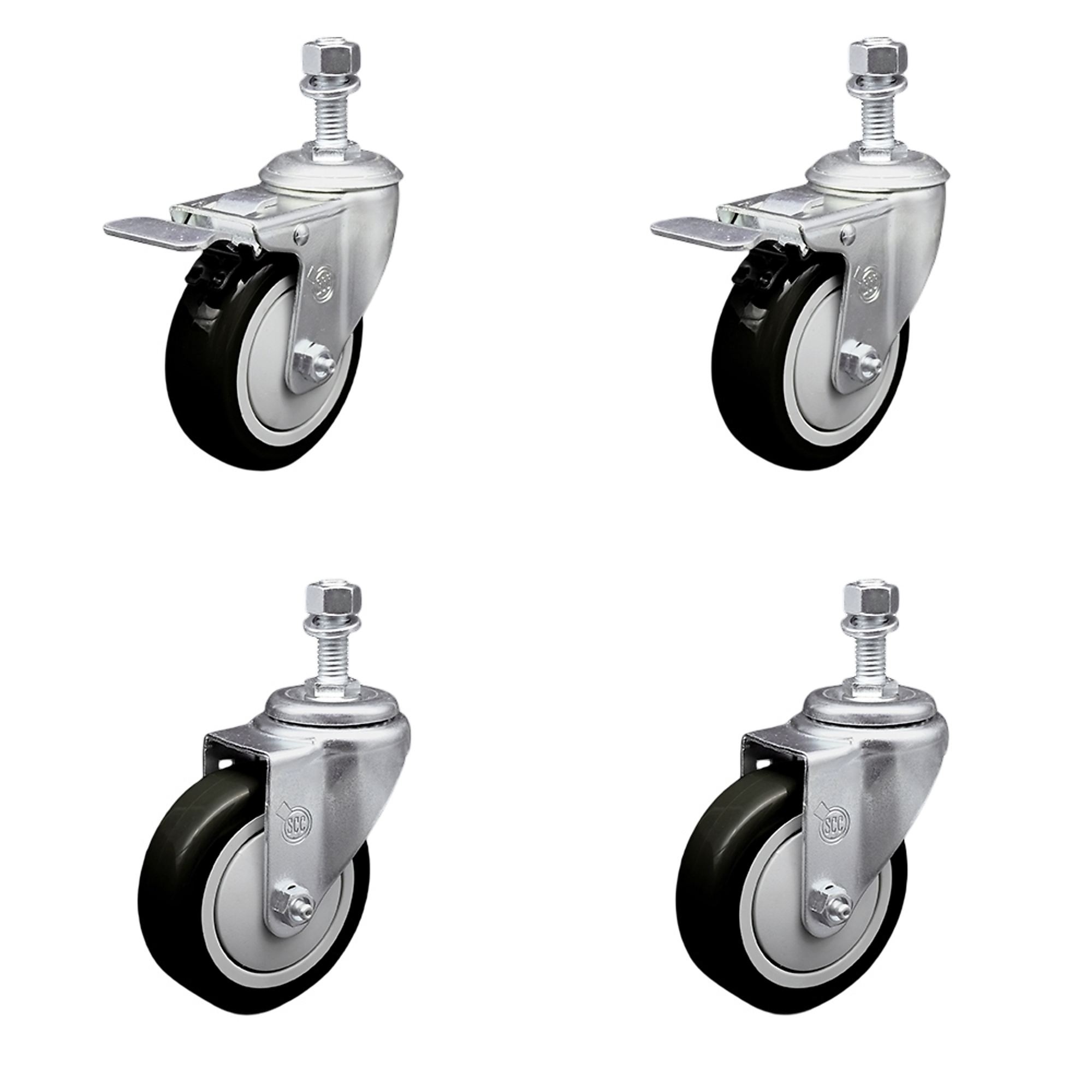 Service Caster, 4Inch x 1 1/4Inch Stem Casters, Wheel Diameter 4 in, Caster Type Swivel, Package (qty.) 4, Model SCC-TSTTL20S414-PPUB-BLK-121315-2-S2