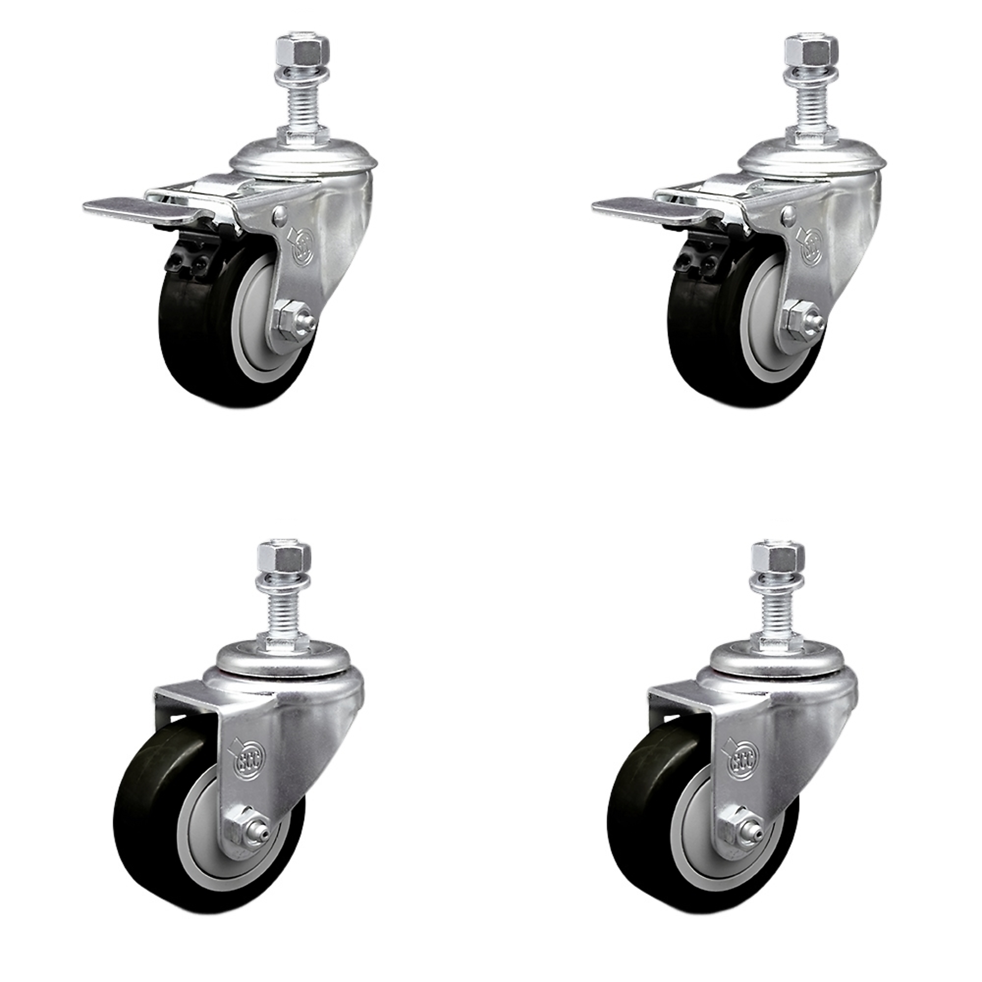 Service Caster, 3Inch x 1 1/4Inch Stem Casters, Wheel Diameter 3.5 in, Caster Type Swivel, Package (qty.) 4, Model SSTSTTL20S3514-PPUB-BLK-121315-2-S-