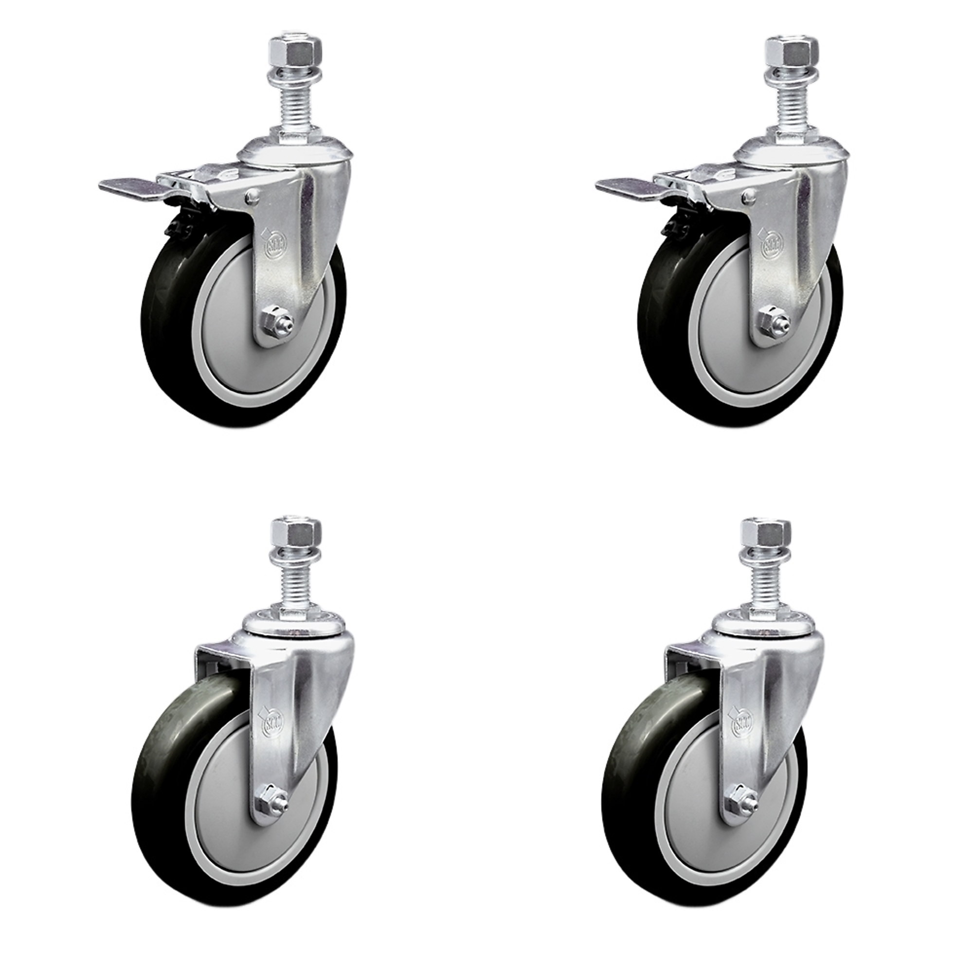 Service Caster, 4Inch x 1 1/4Inch Stem Casters, Wheel Diameter 5 in, Caster Type Swivel, Package (qty.) 4, Model SSTSTTL20S514-PPUB-BLK-121315-2-S-2